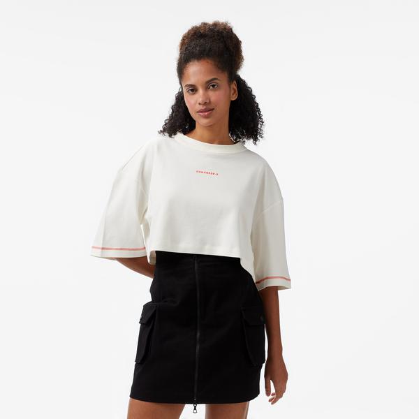 Converse Star Chevron Baskılı Kadın Krem T-Shirt