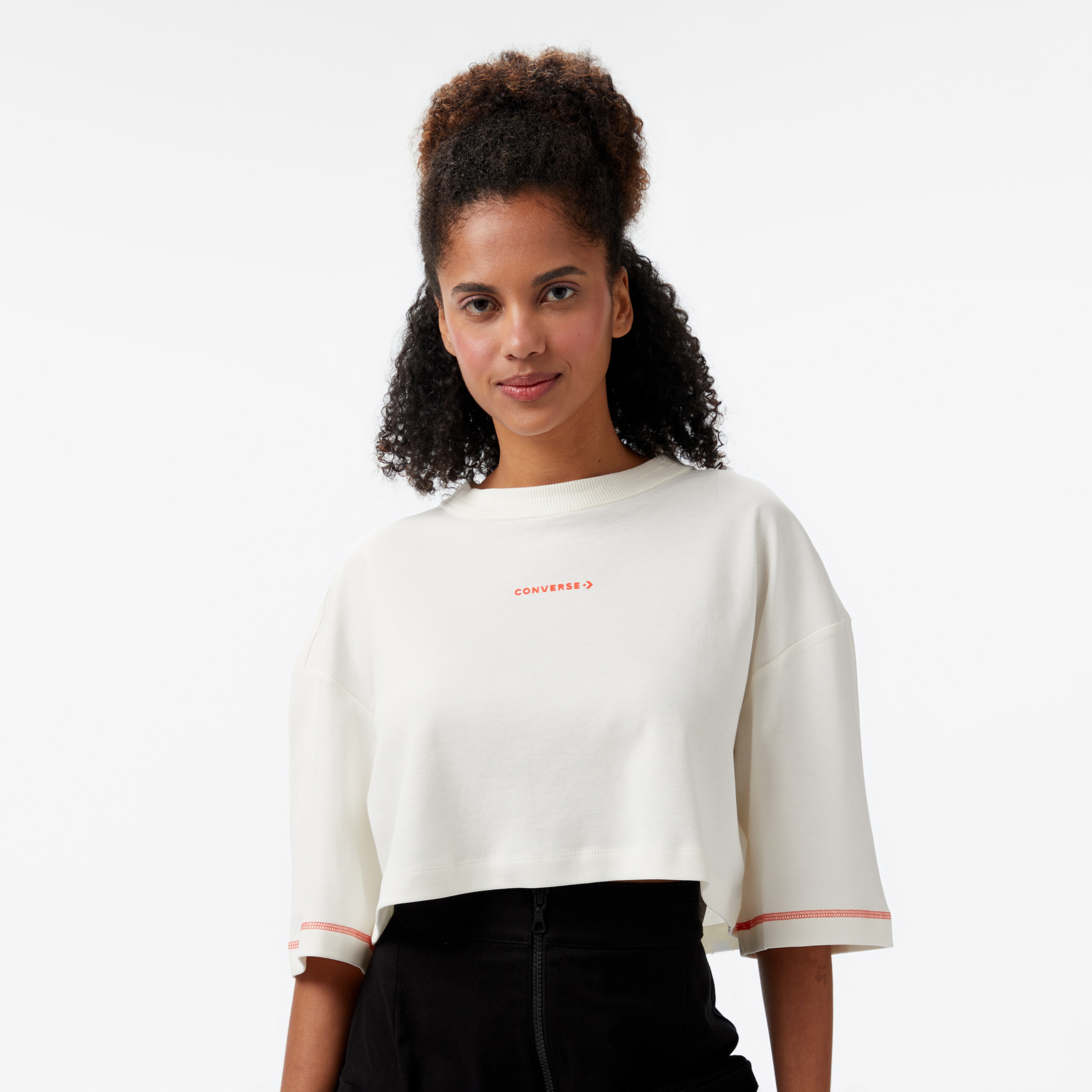 Converse Star Chevron Baskılı Kadın Krem T-Shirt