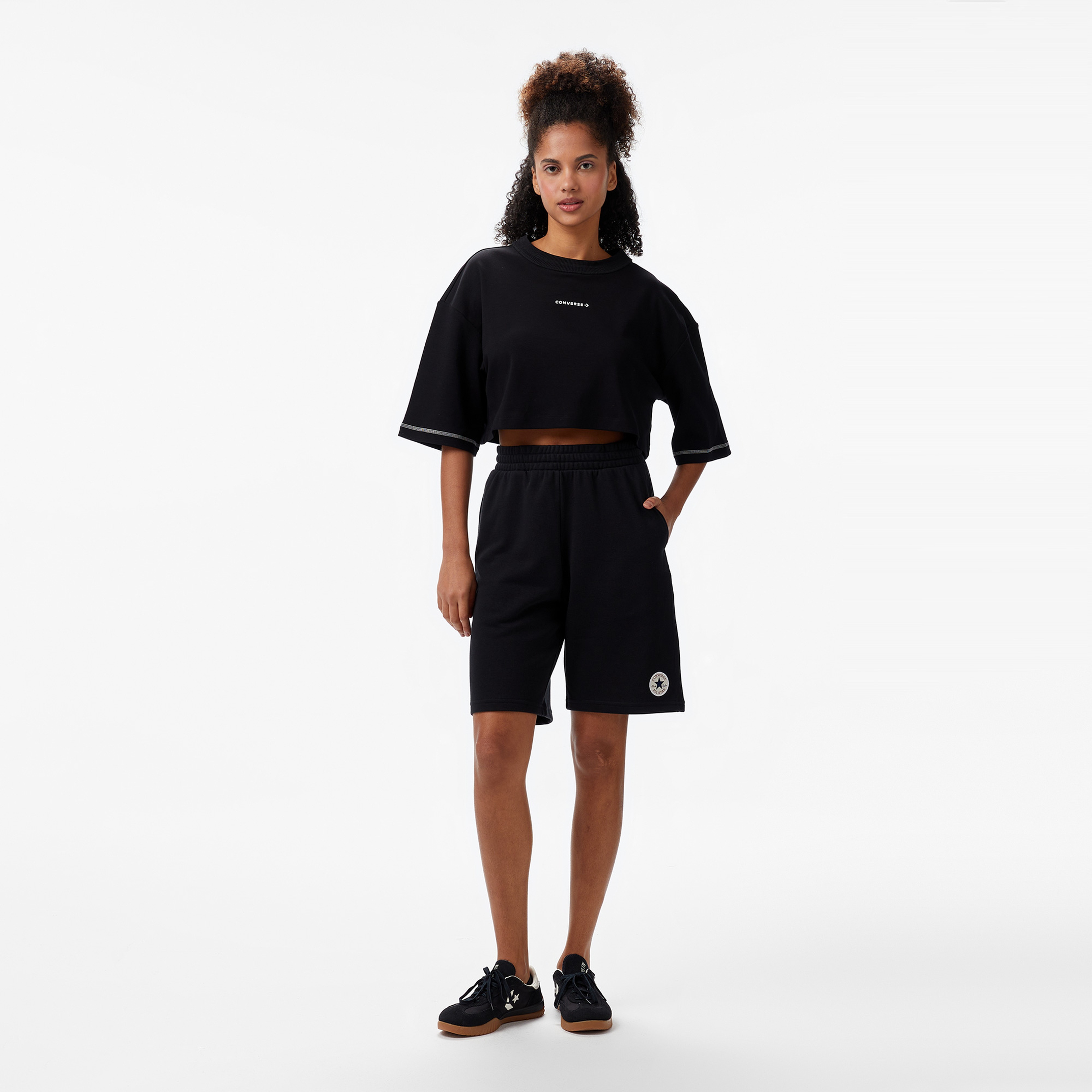 Converse Star Chevron Baskılı Kadın Siyah T-Shirt