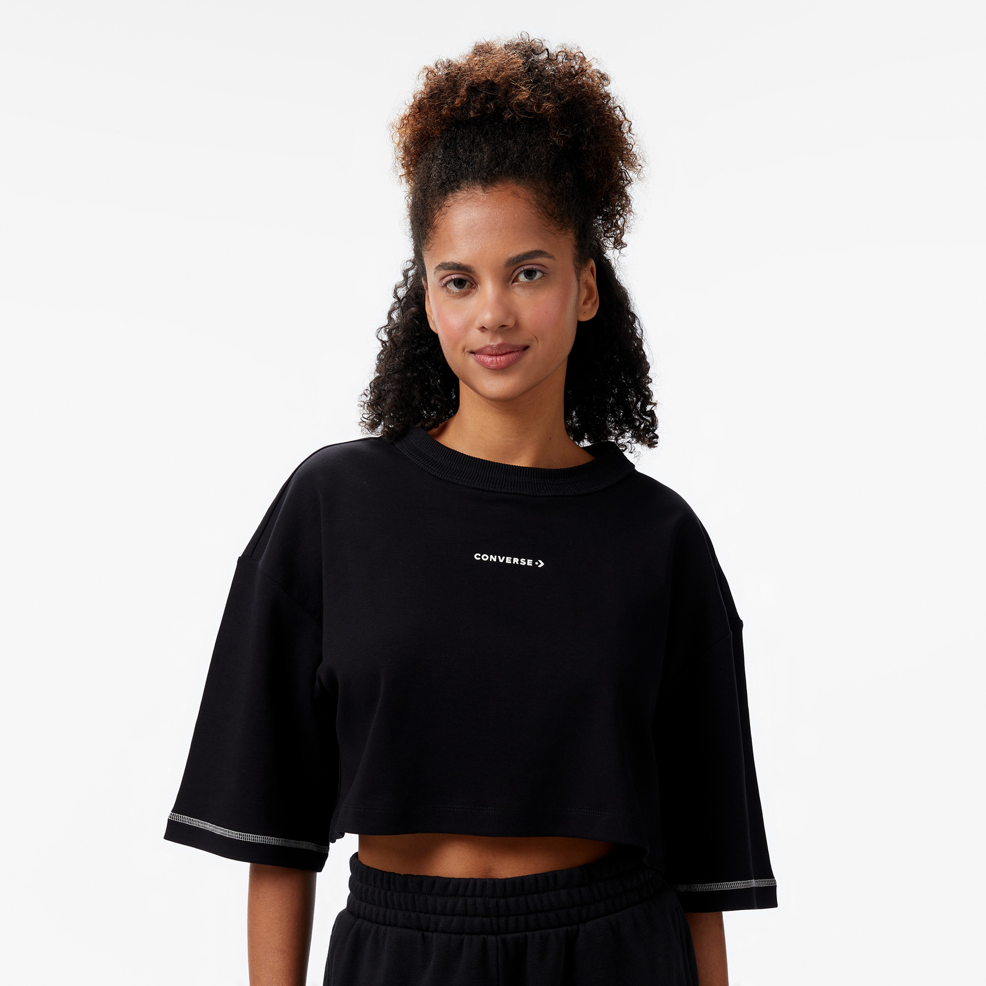 Converse Star Chevron Baskılı Kadın Siyah T-Shirt