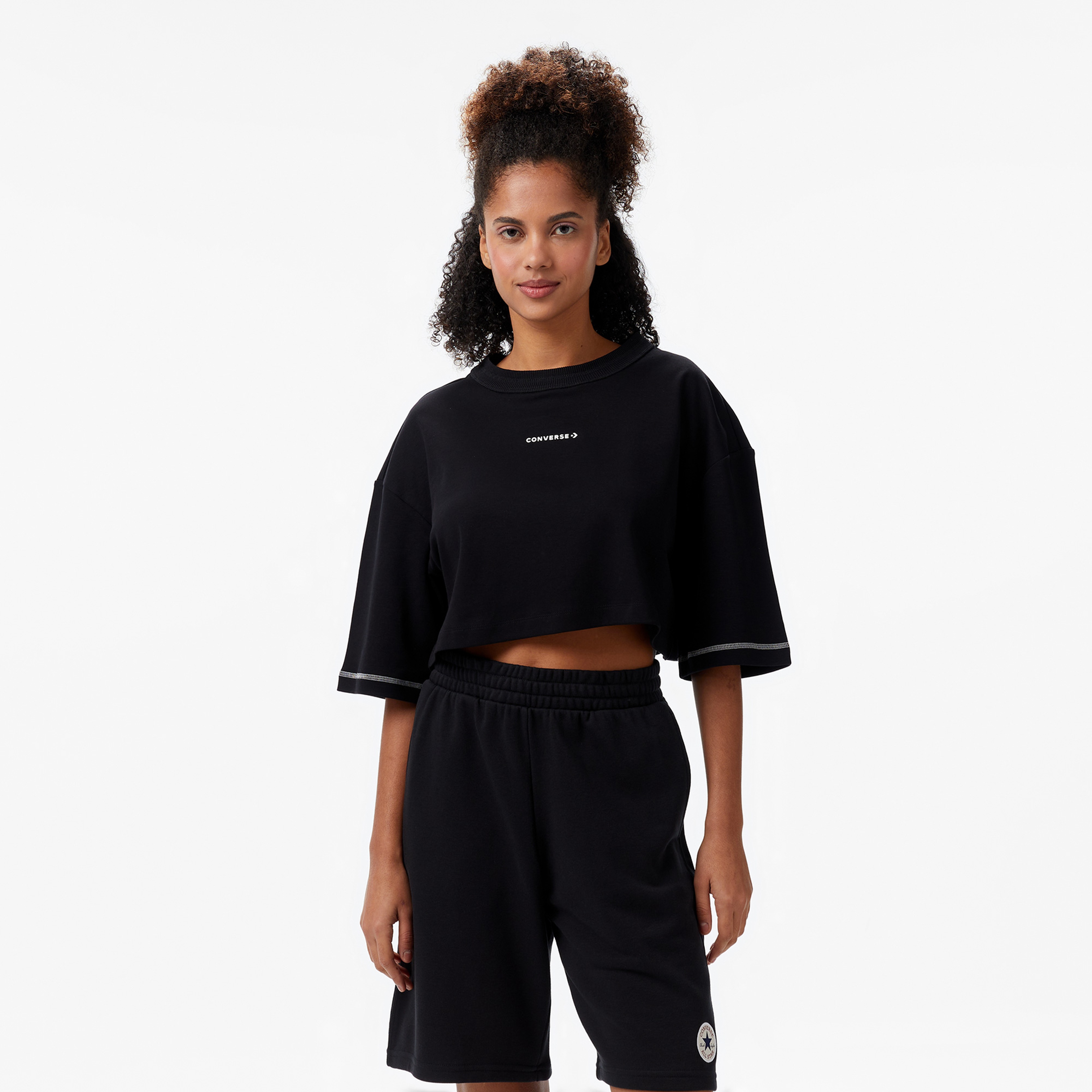 Converse Star Chevron Baskılı Kadın Siyah T-Shirt