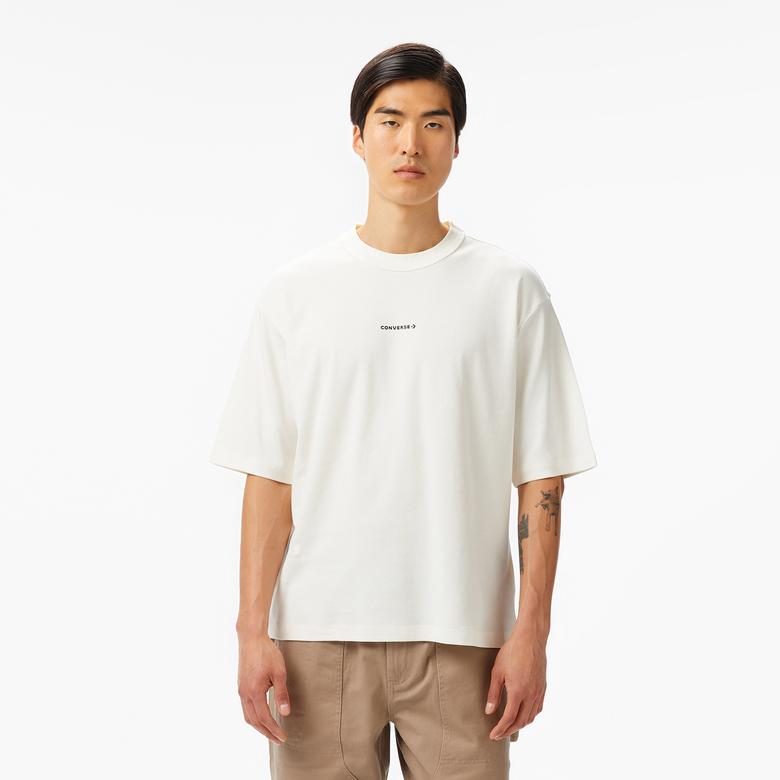 Converse Star Chevron Baskılı Oversize Fit  Erkek Krem T-Shirt