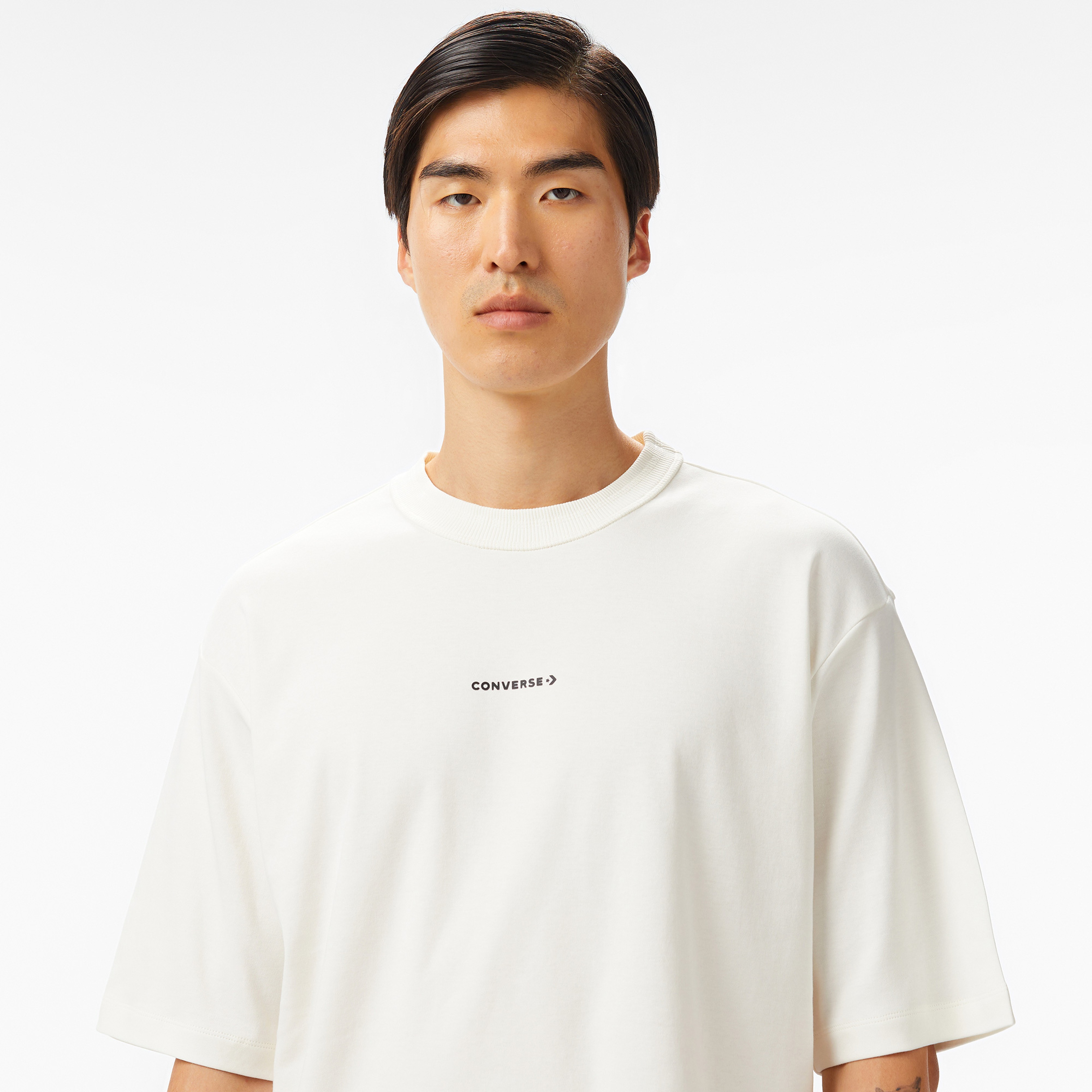 Converse Star Chevron Baskılı Oversize Fit Erkek Krem T-Shirt