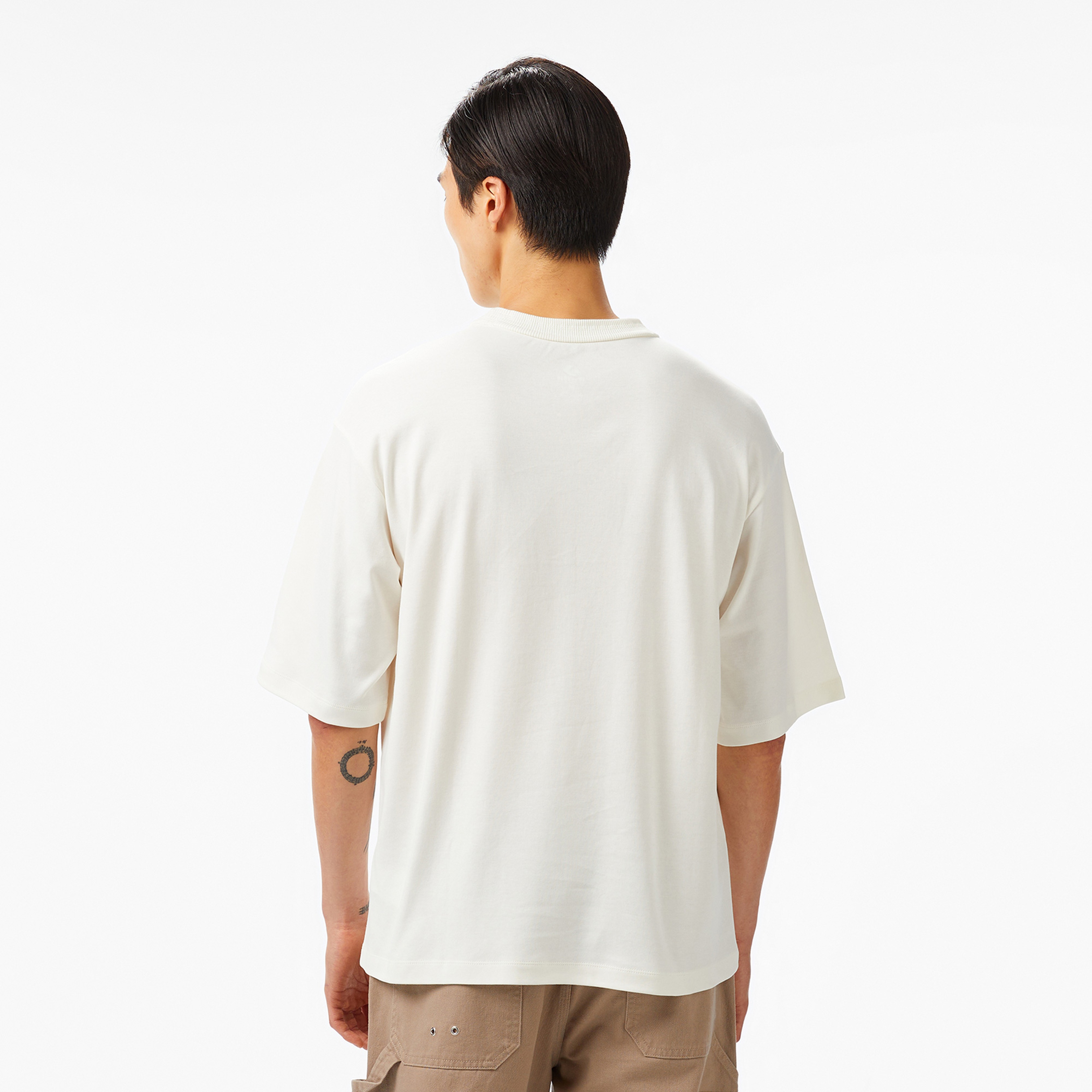 Converse Star Chevron Baskılı Oversize Fit Erkek Krem T-Shirt