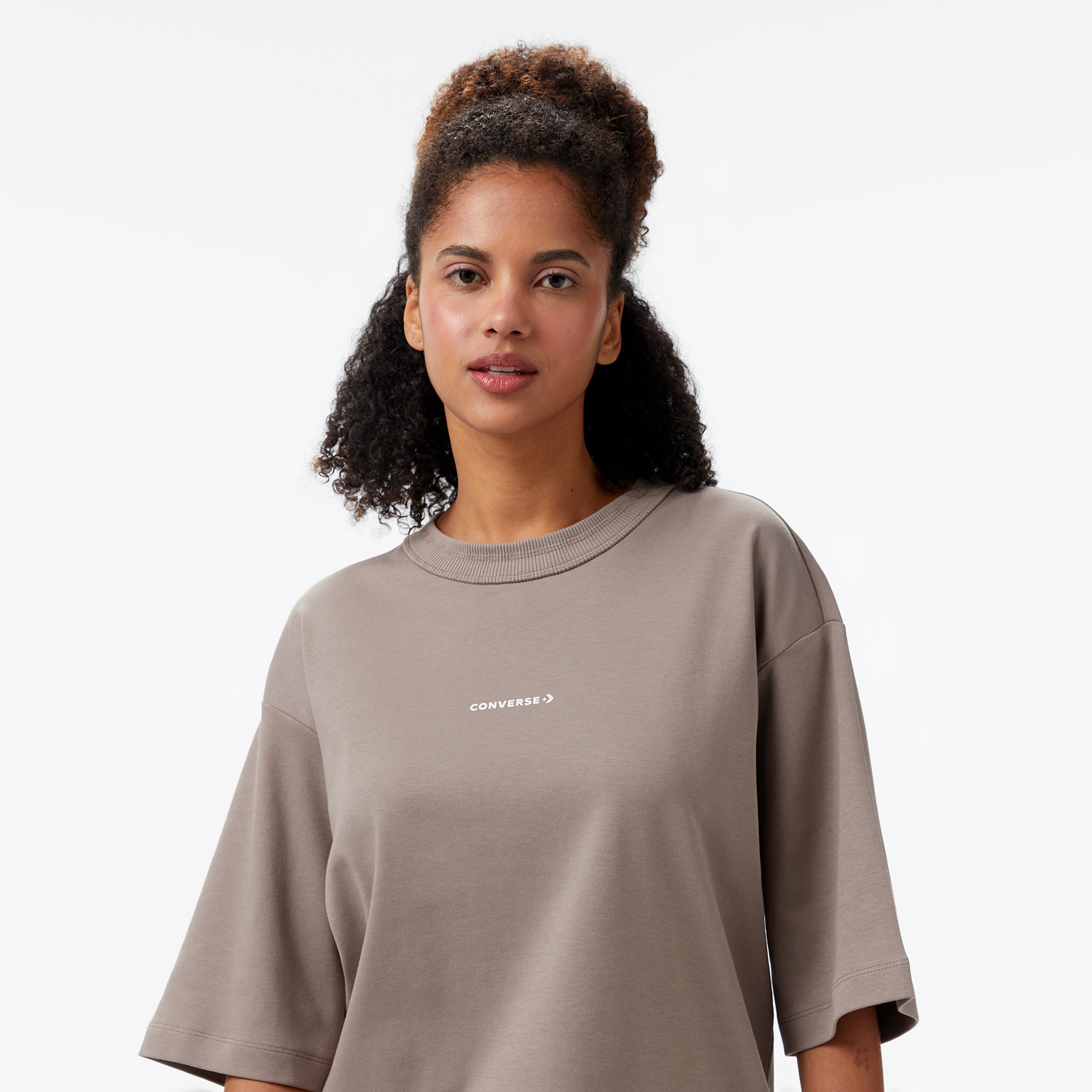 Converse Star Chevron Oversize Fit Baskılı Erkek Bej T-shirt