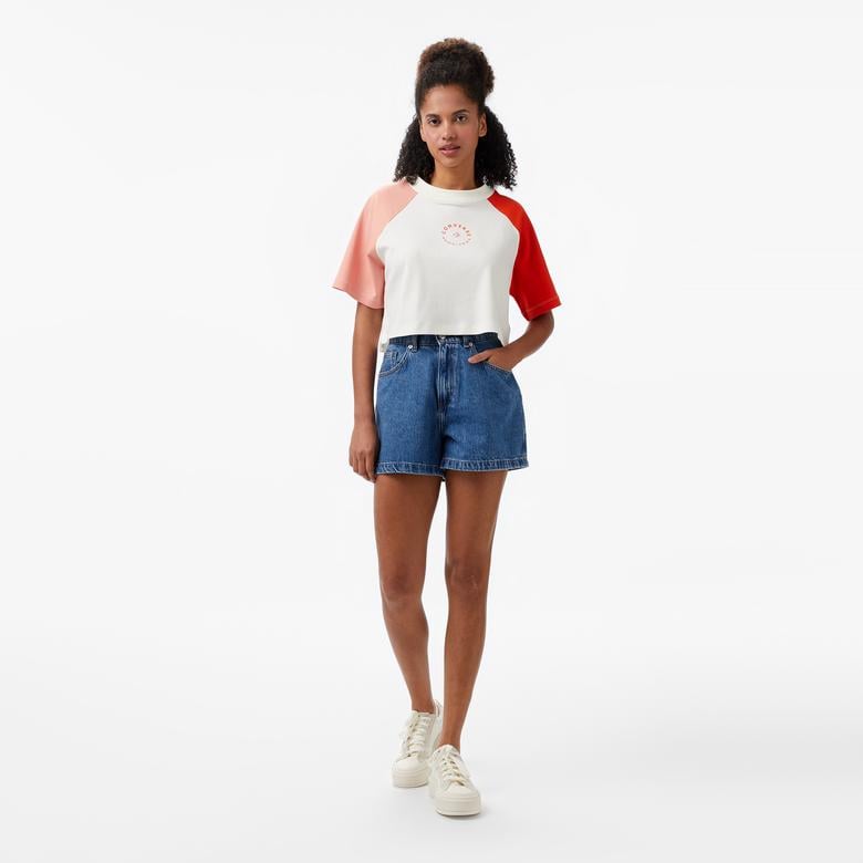 Converse Star Chevron Baskılı Kadın Krem T-Shirt