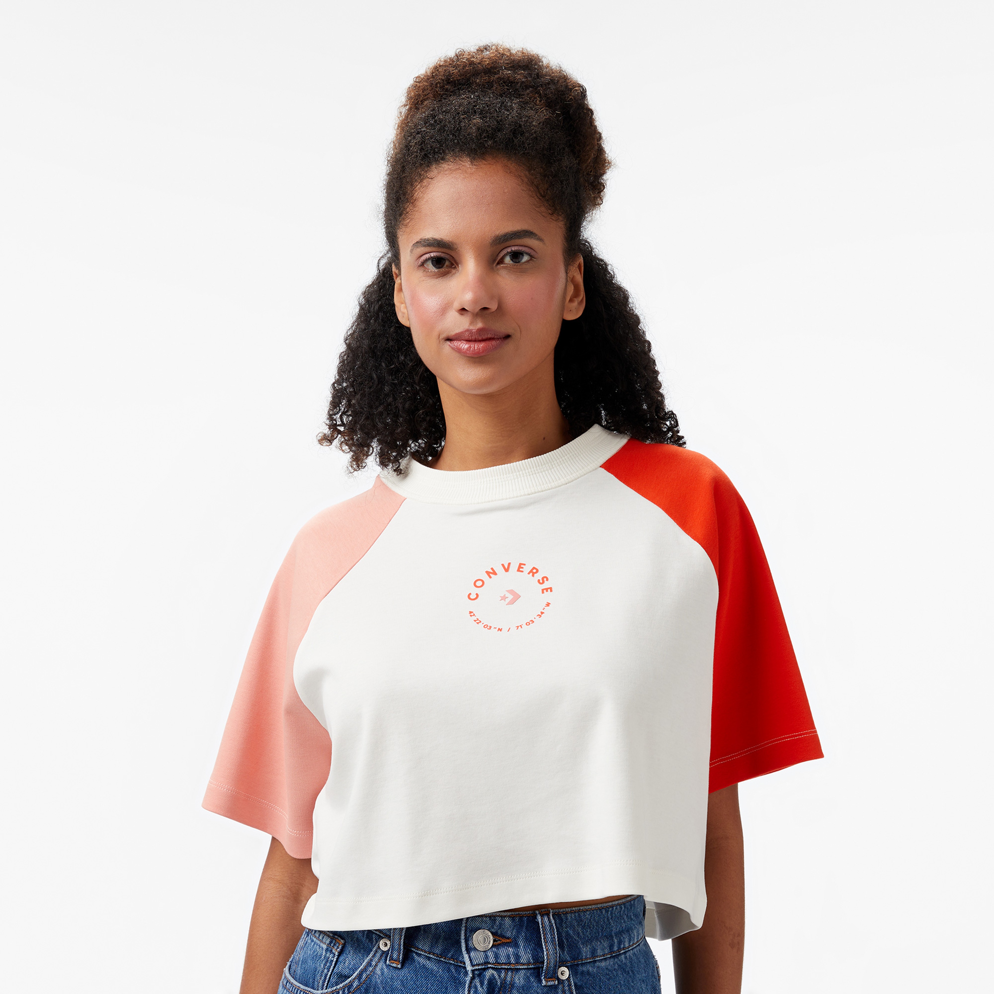 Converse Star Chevron Baskılı Kadın Krem T-Shirt