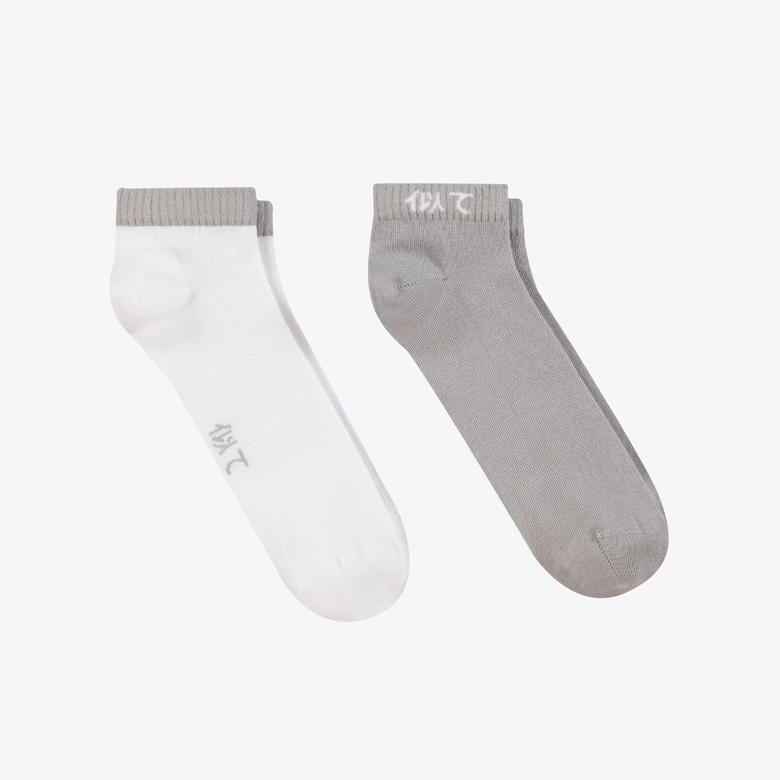UNITED4 Unisex Beyaz - Gri 2'li Patik Çorap