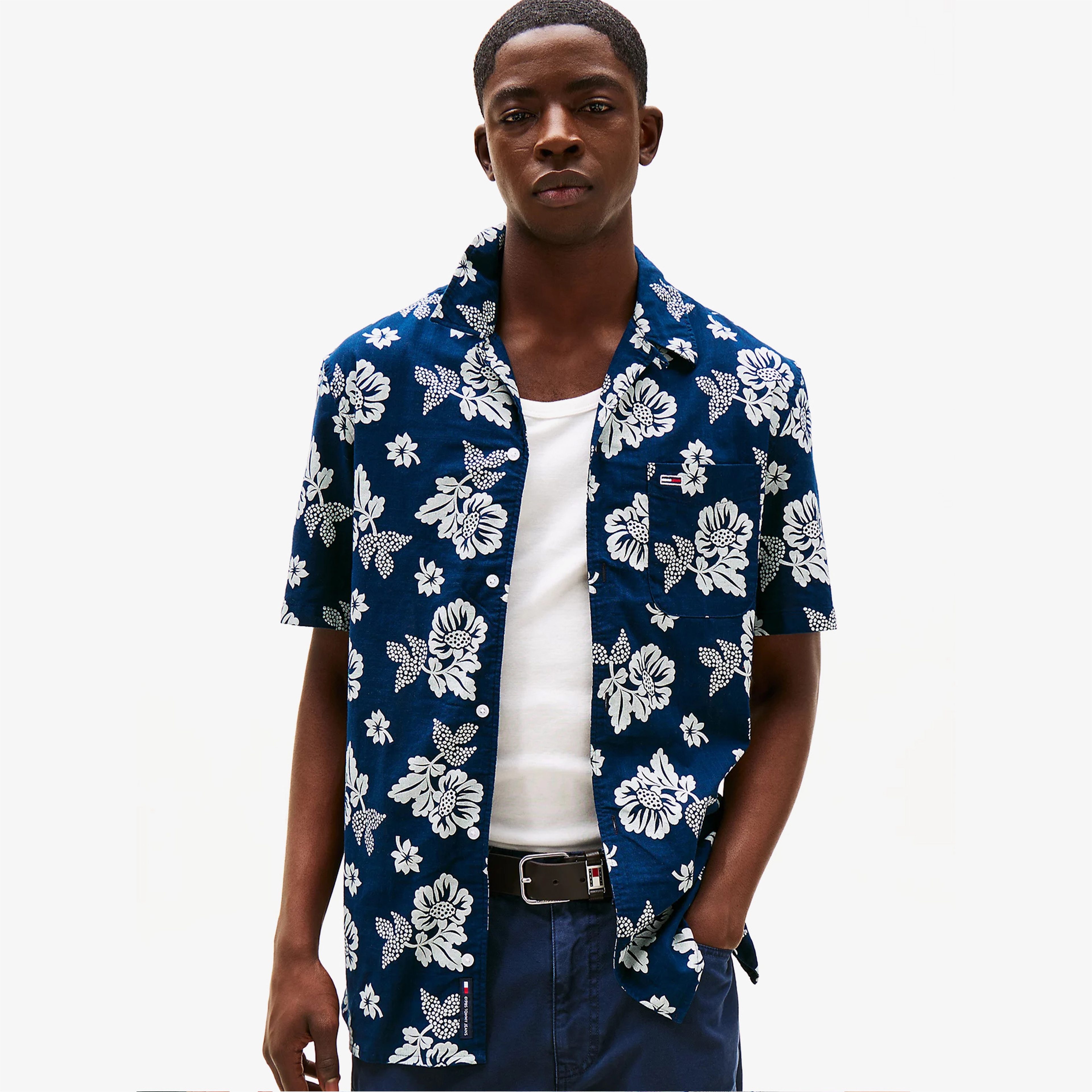 Tommy Jeans Regular Slub Aop Erkek Mavi Gömlek