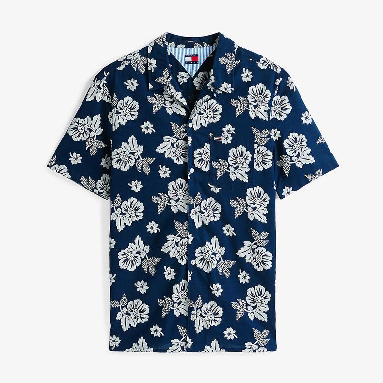 Tommy Jeans Regular Slub Aop Erkek Mavi Gömlek