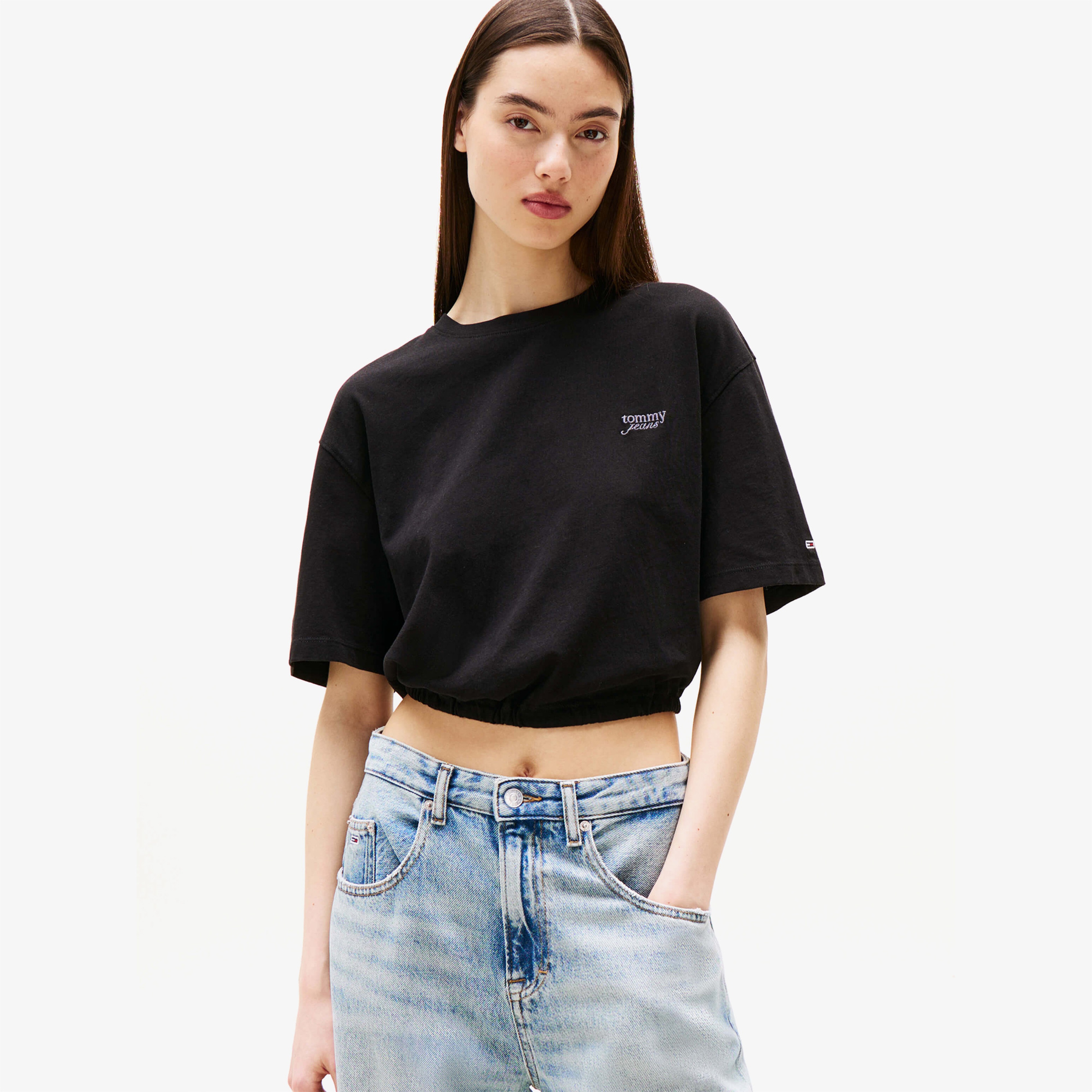 Tommy Jeans Cropped Gmd Script Open Back Kadın Siyah T-Shirt