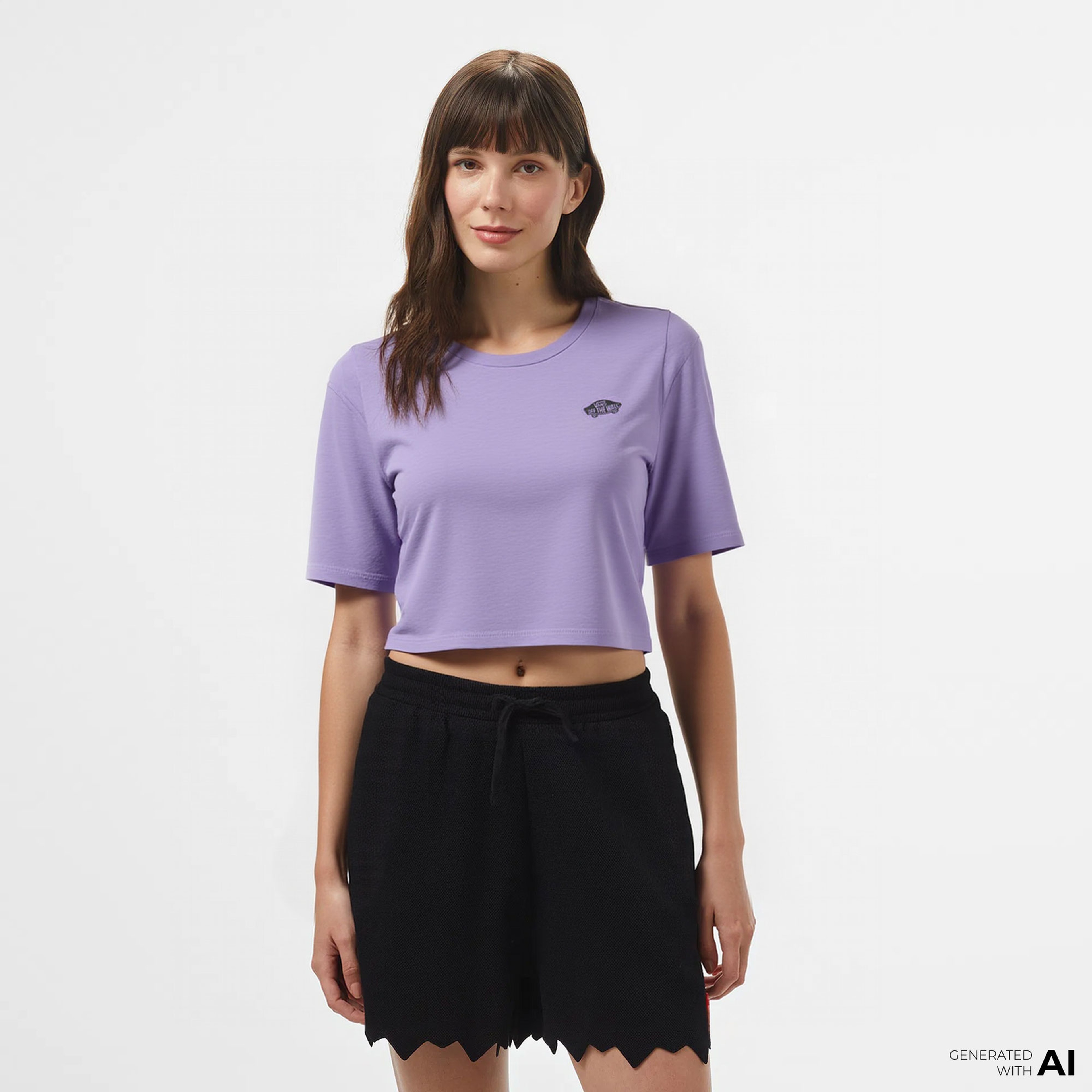 Vans W Style 76 ii Crew Crop Ss Kadın Mor T-Shirt