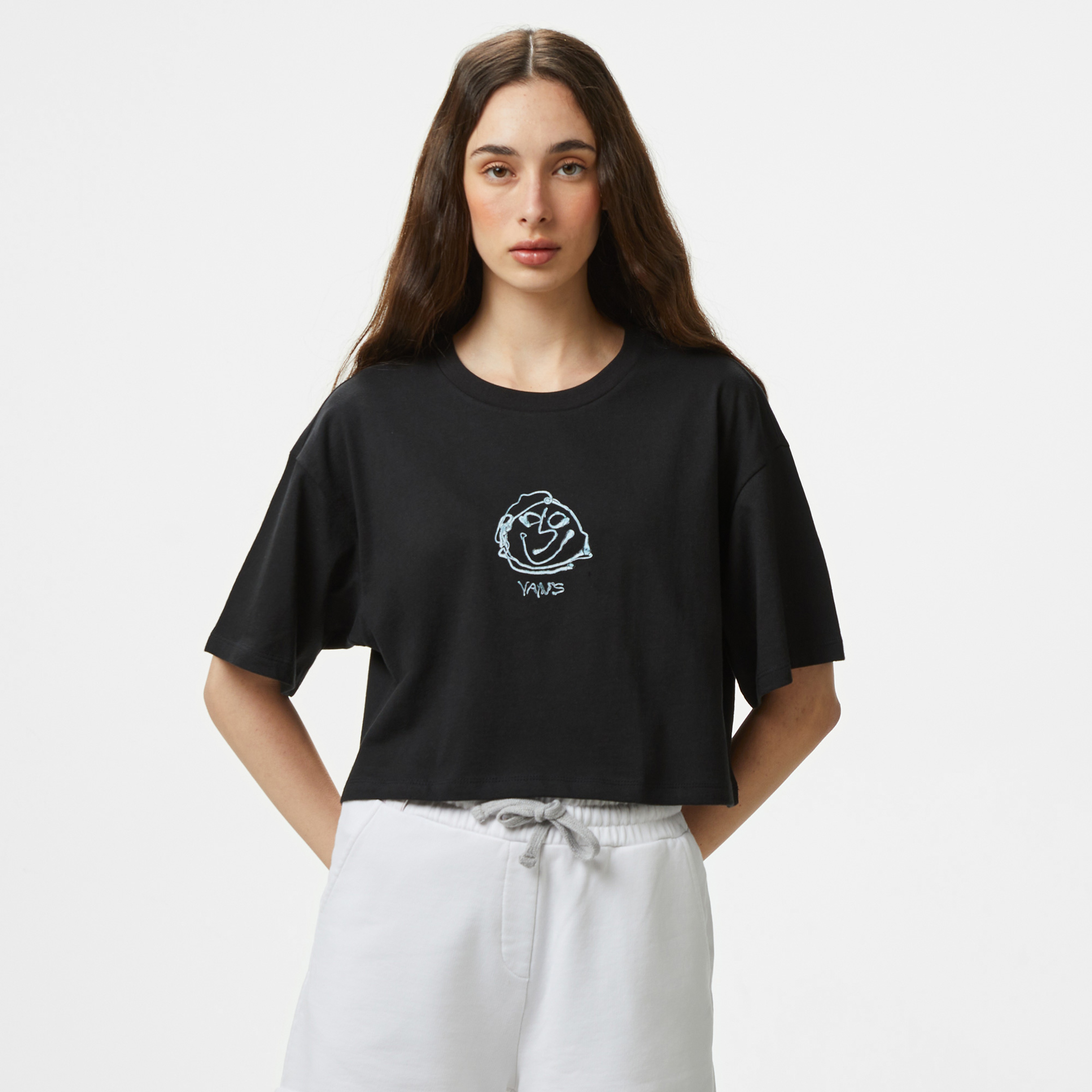 Vans Grinning Face Ss Relax Crop Kadın Siyah T-Shirt