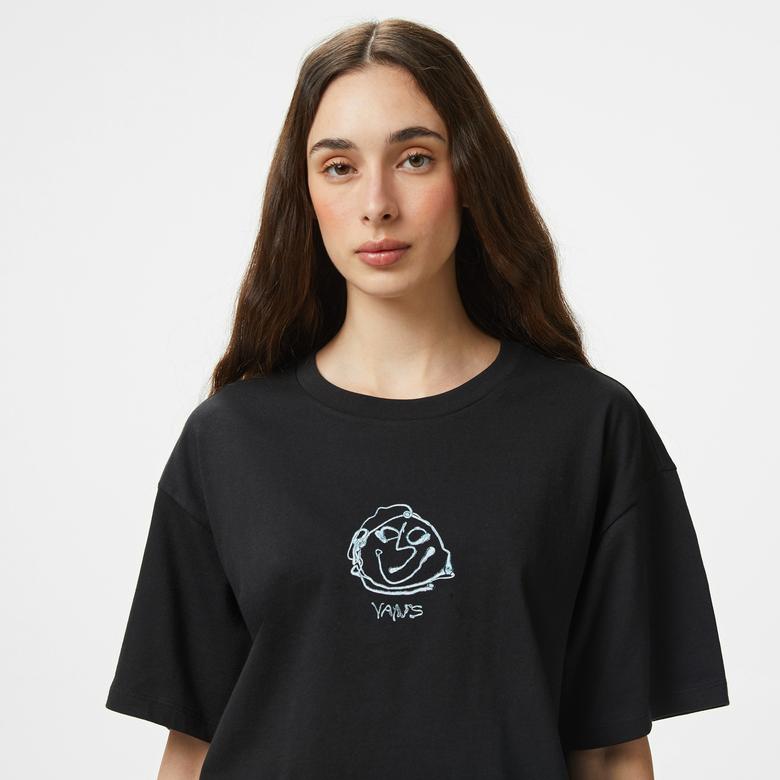 Vans Grinning Face Ss Relax Crop Kadın Siyah T-Shirt