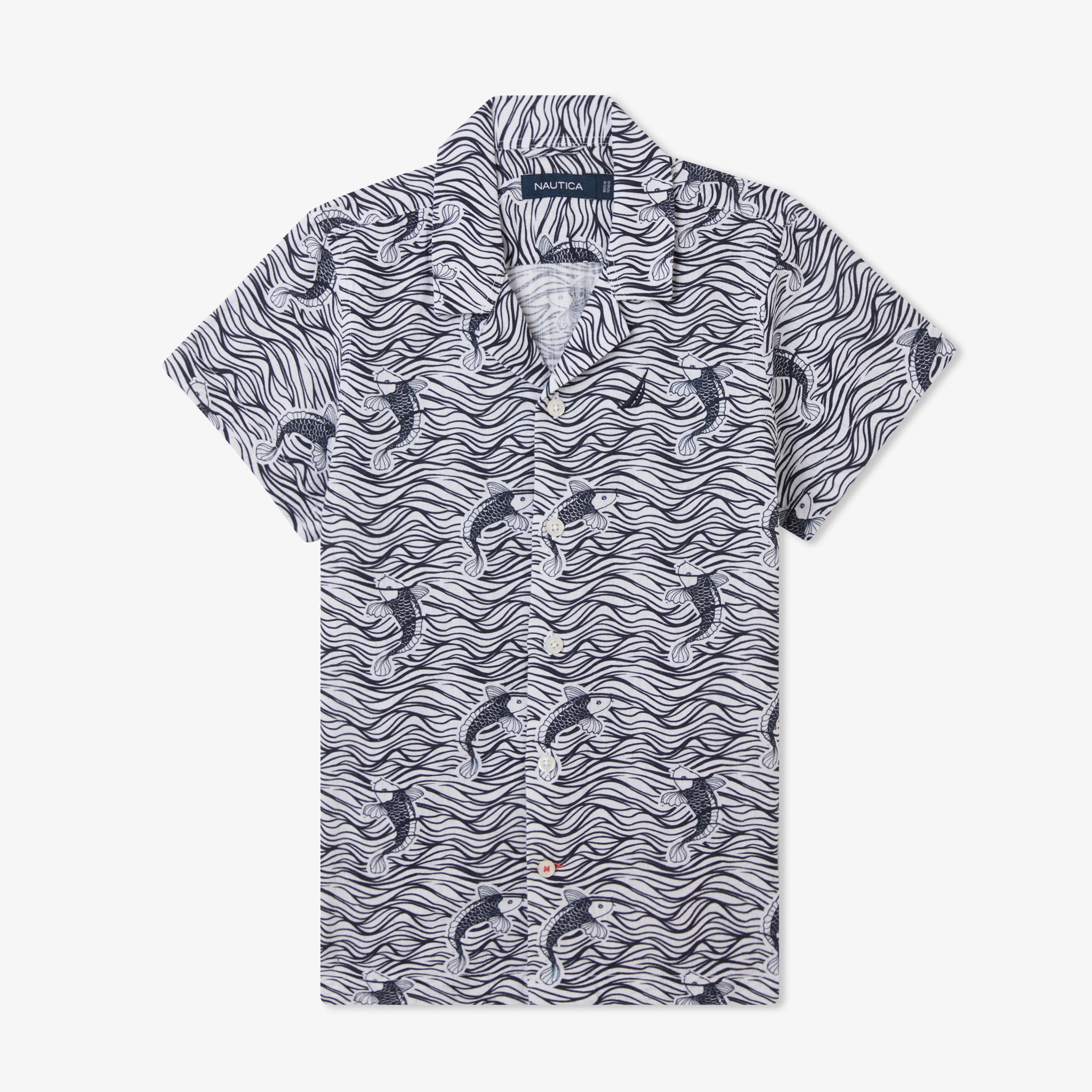 Nautica Erkek Çocuk Beyaz Classic Fit Desenli Gömlek