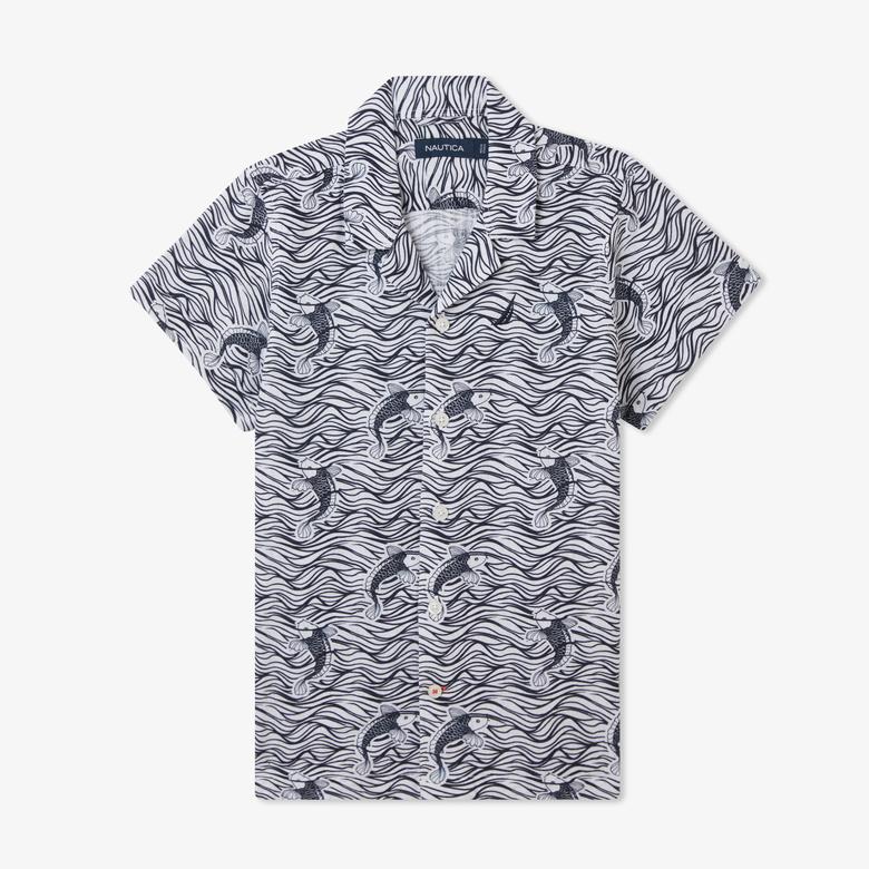 Nautica Erkek Çocuk Beyaz Classic Fit Desenli Gömlek