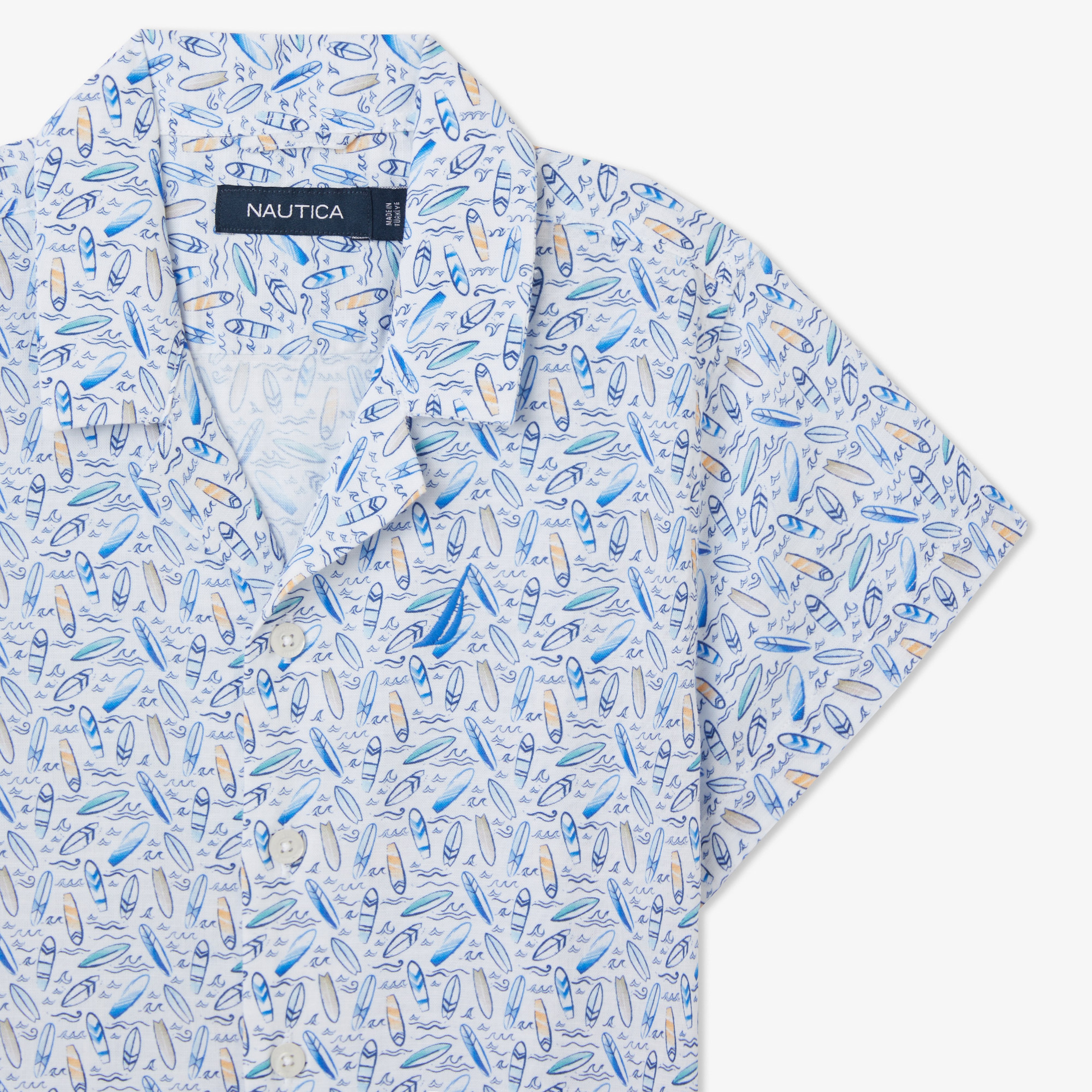 Nautica Erkek Çocuk Beyaz Classic Fit Baskılı Gömlek