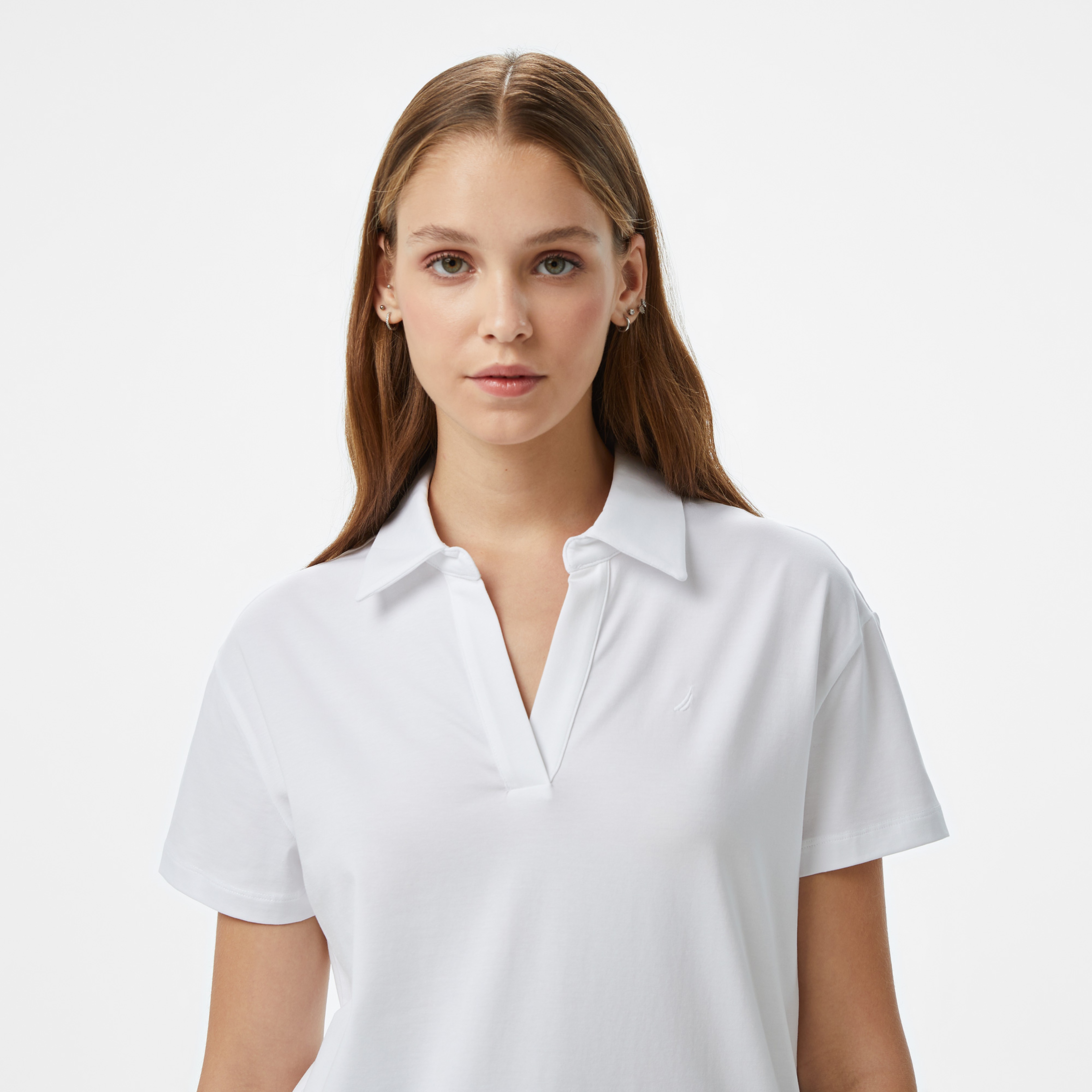Nautica Kadın Beyaz Regular Fit Polo Yaka T-Shirt