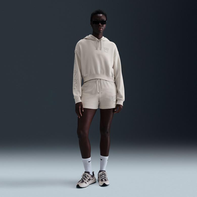 Nike Sportswear Club Fleece Cropped Kadın Bej Hoodie