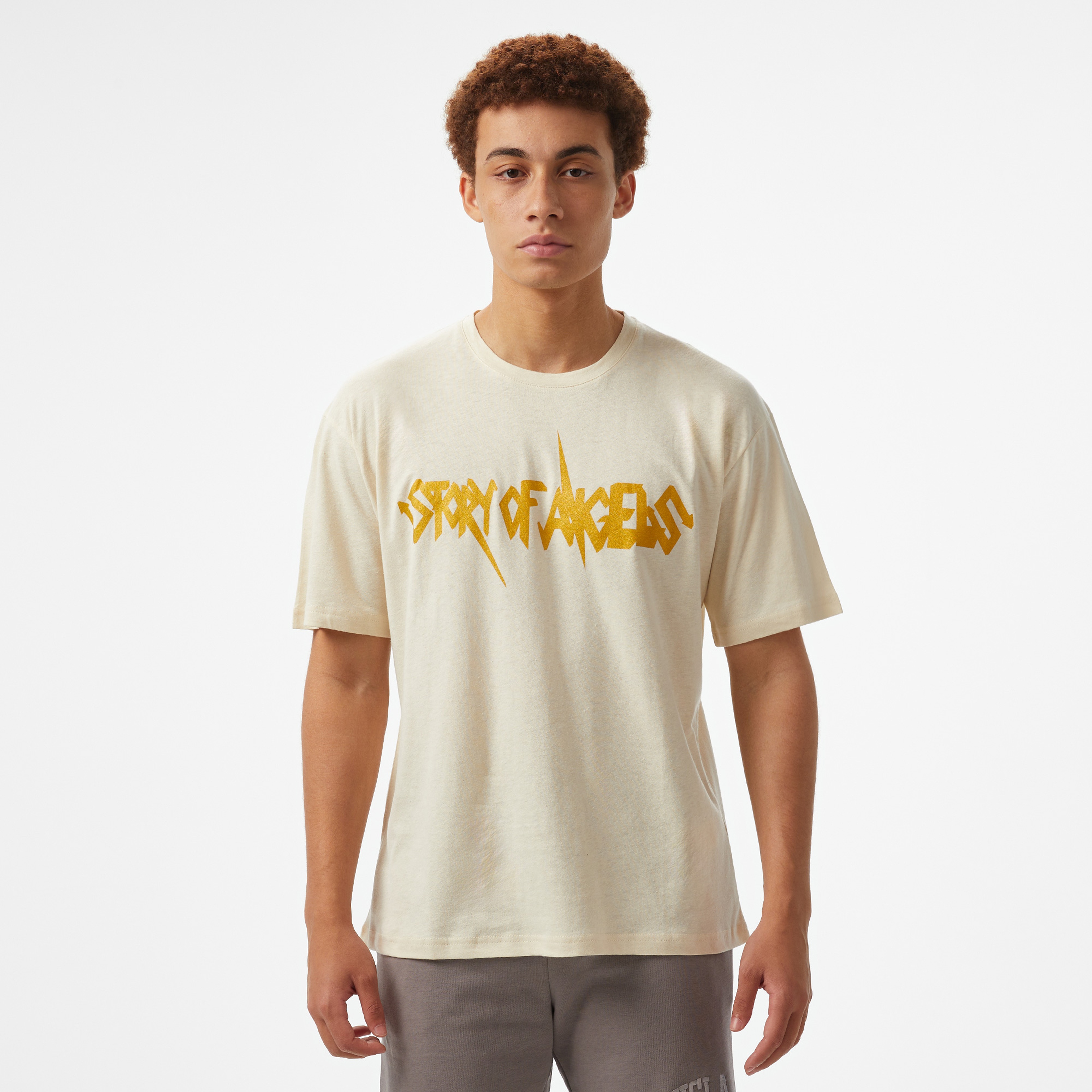 Storyf of Angels Rock N Roll Gold Linen Erkek Bej T-Shirt