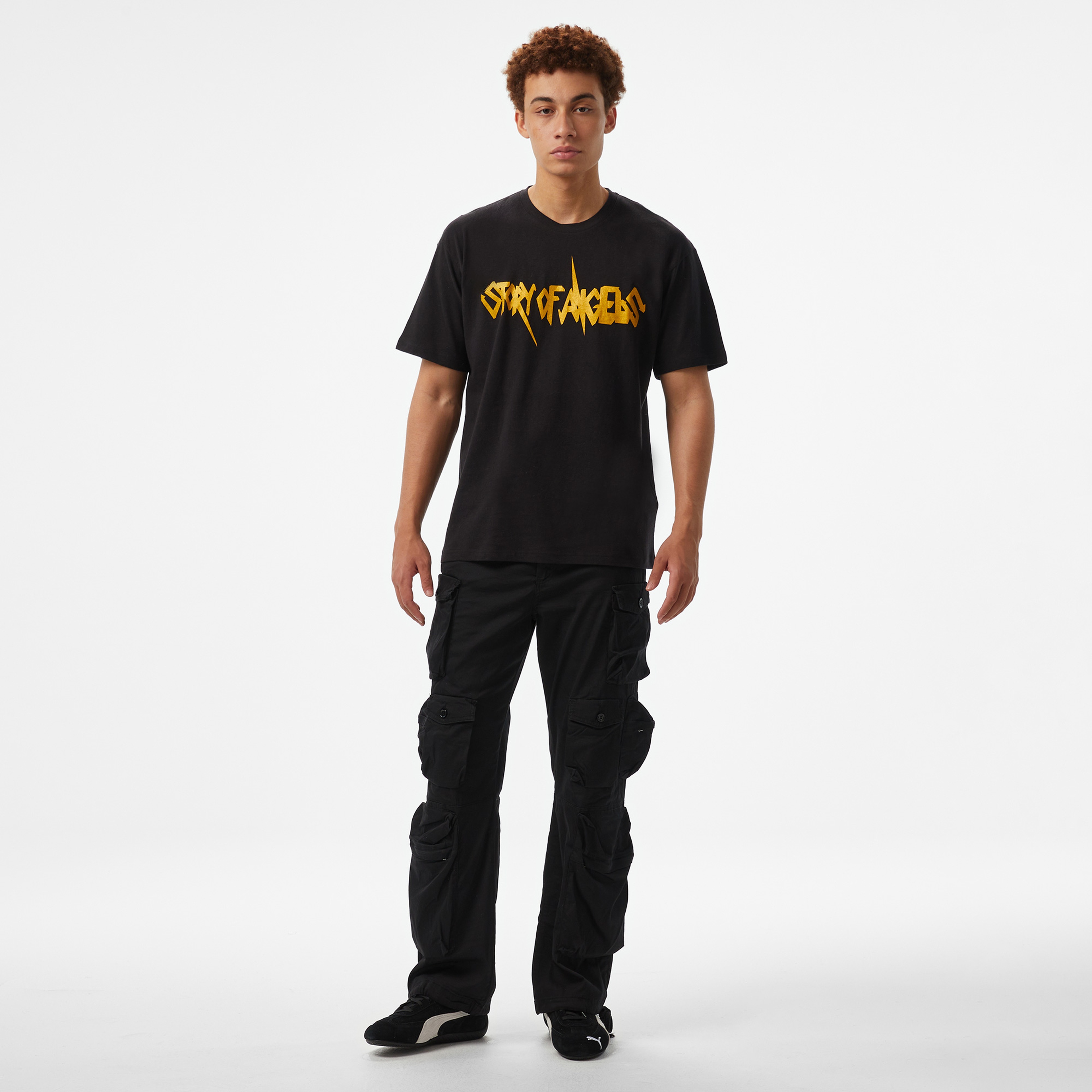 Storyf of Angels Rock N Roll Gold Linen Erkek Siyah T-Shirt