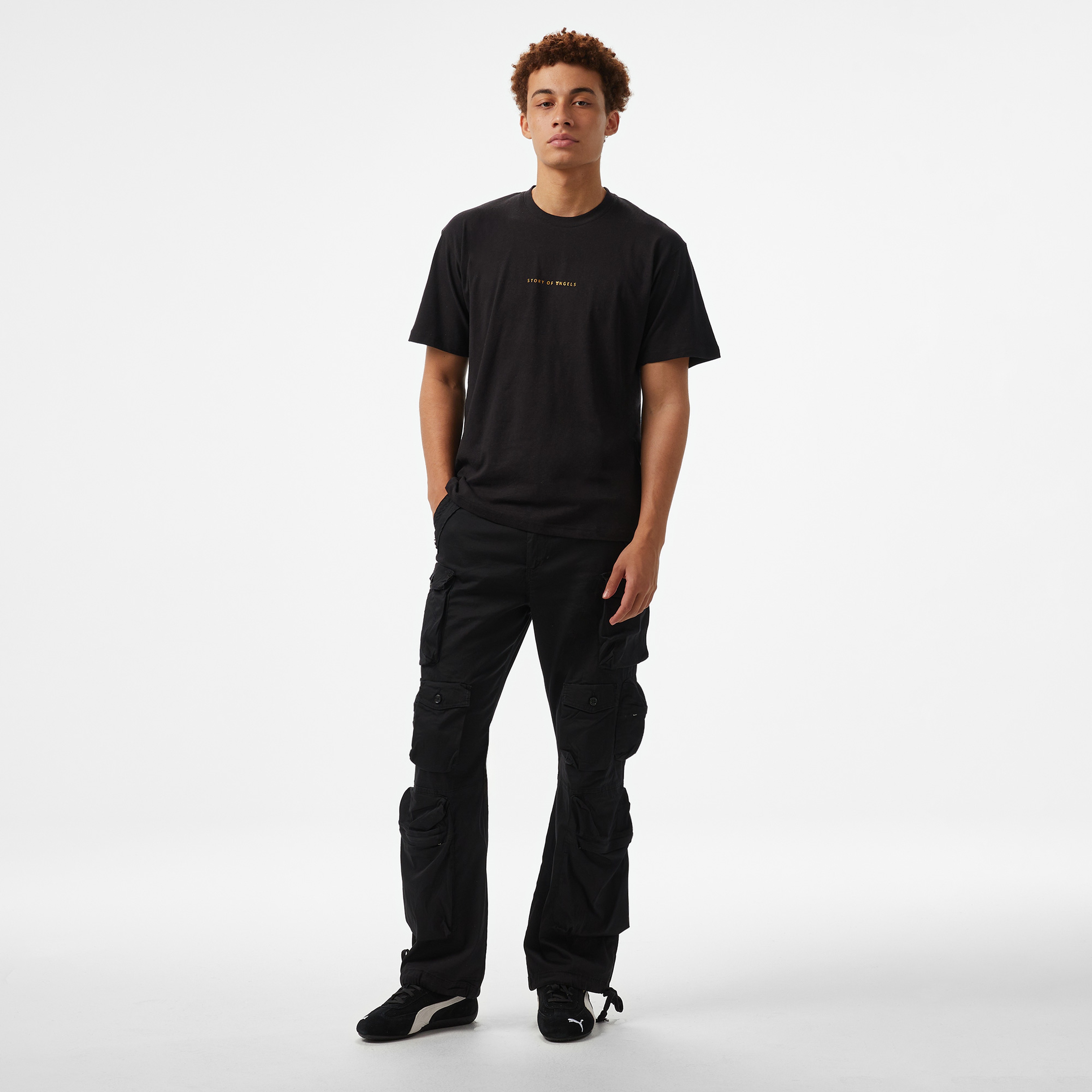 Story of Angel Small Logo Linen Erkek Siyah T-Shirt