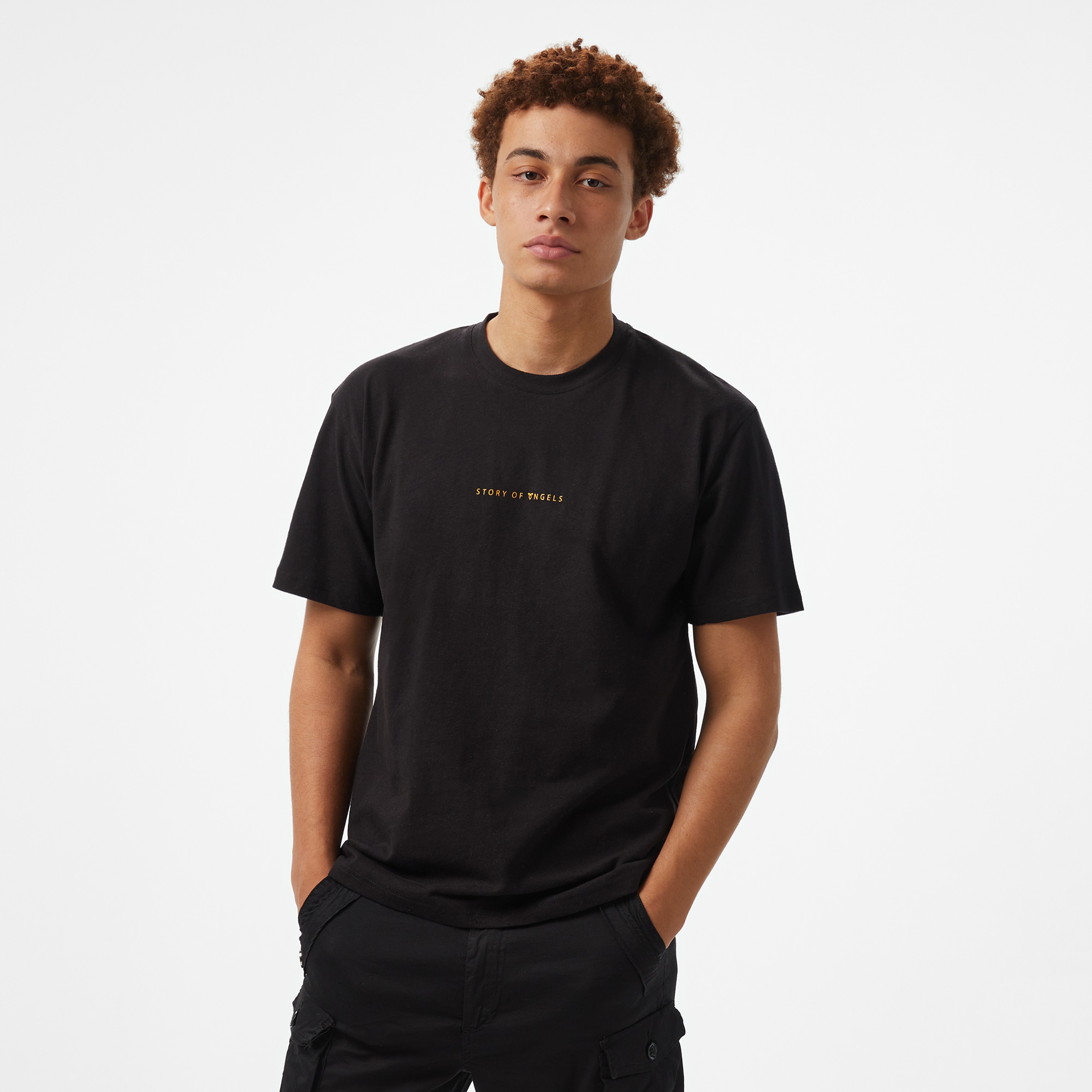 Story of Angel Small Logo Linen Erkek Siyah T-Shirt