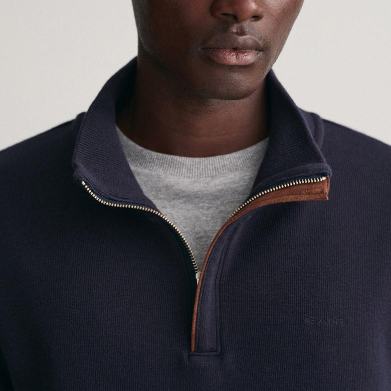 GANT Erkek Lacivert Regular Fit Yarım Fermuarlı Sweatshirt