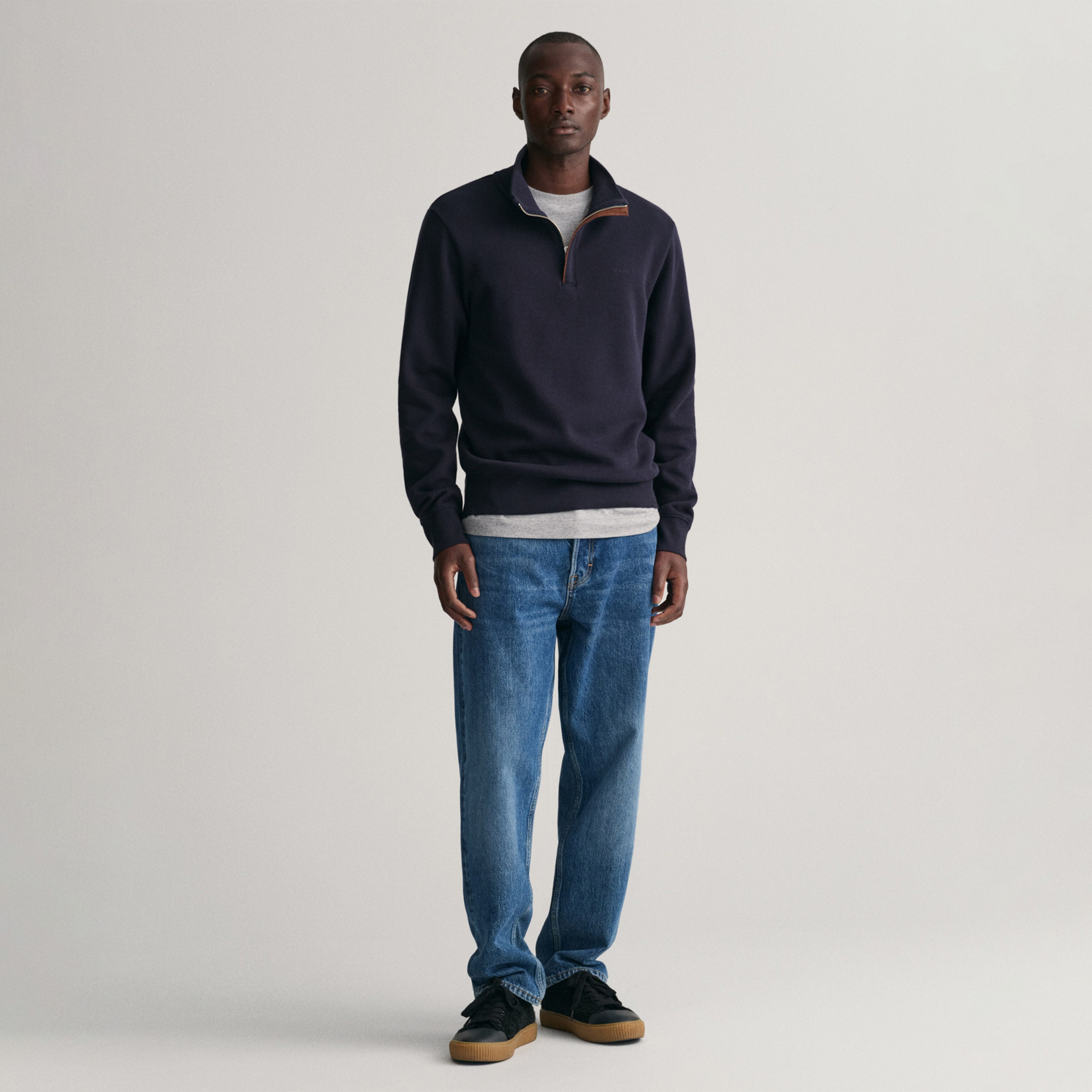 GANT Erkek Lacivert Regular Fit Yarım Fermuarlı Sweatshirt