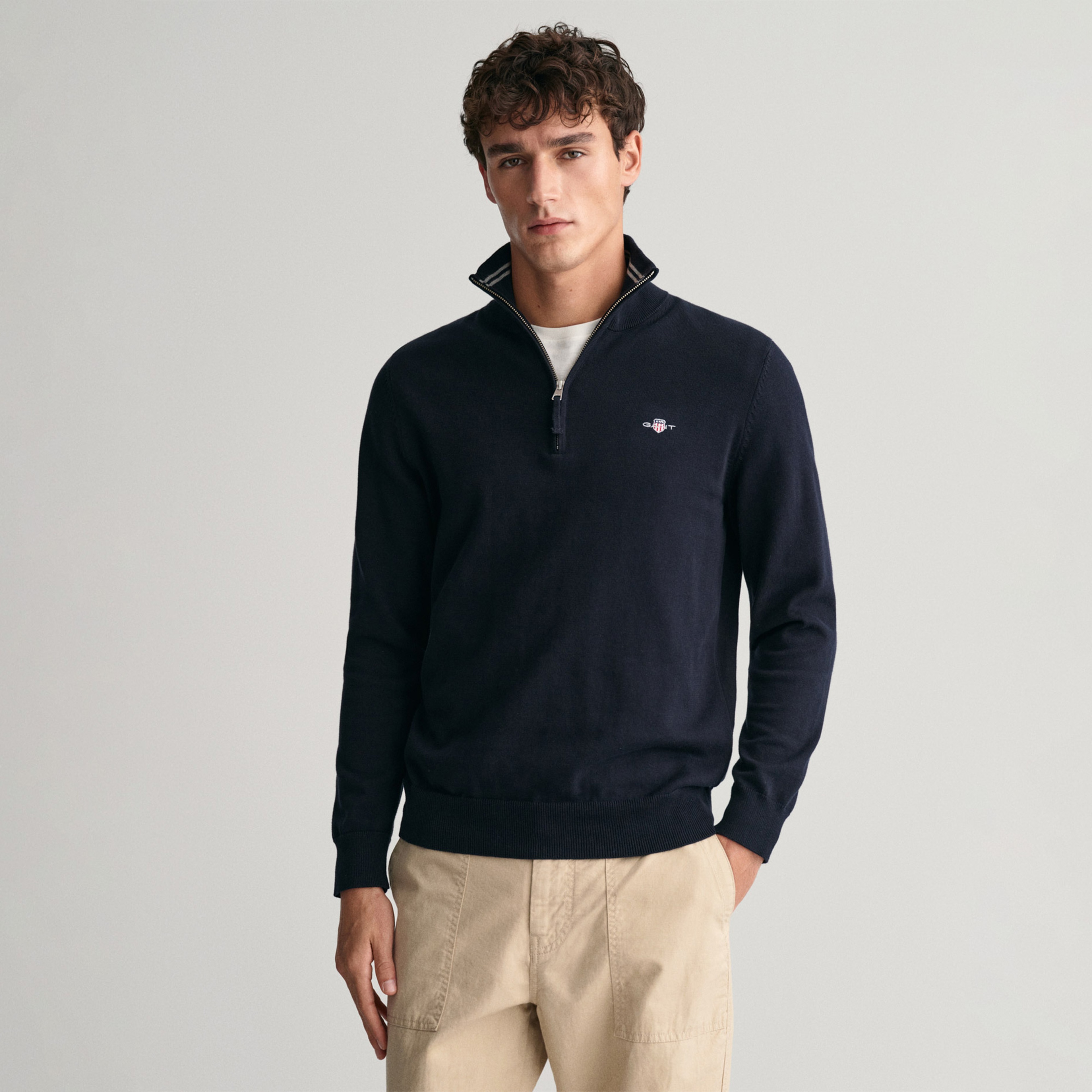 GANT Erkek Lacivert Regular Fit Yarım Fermuarlı Kazak