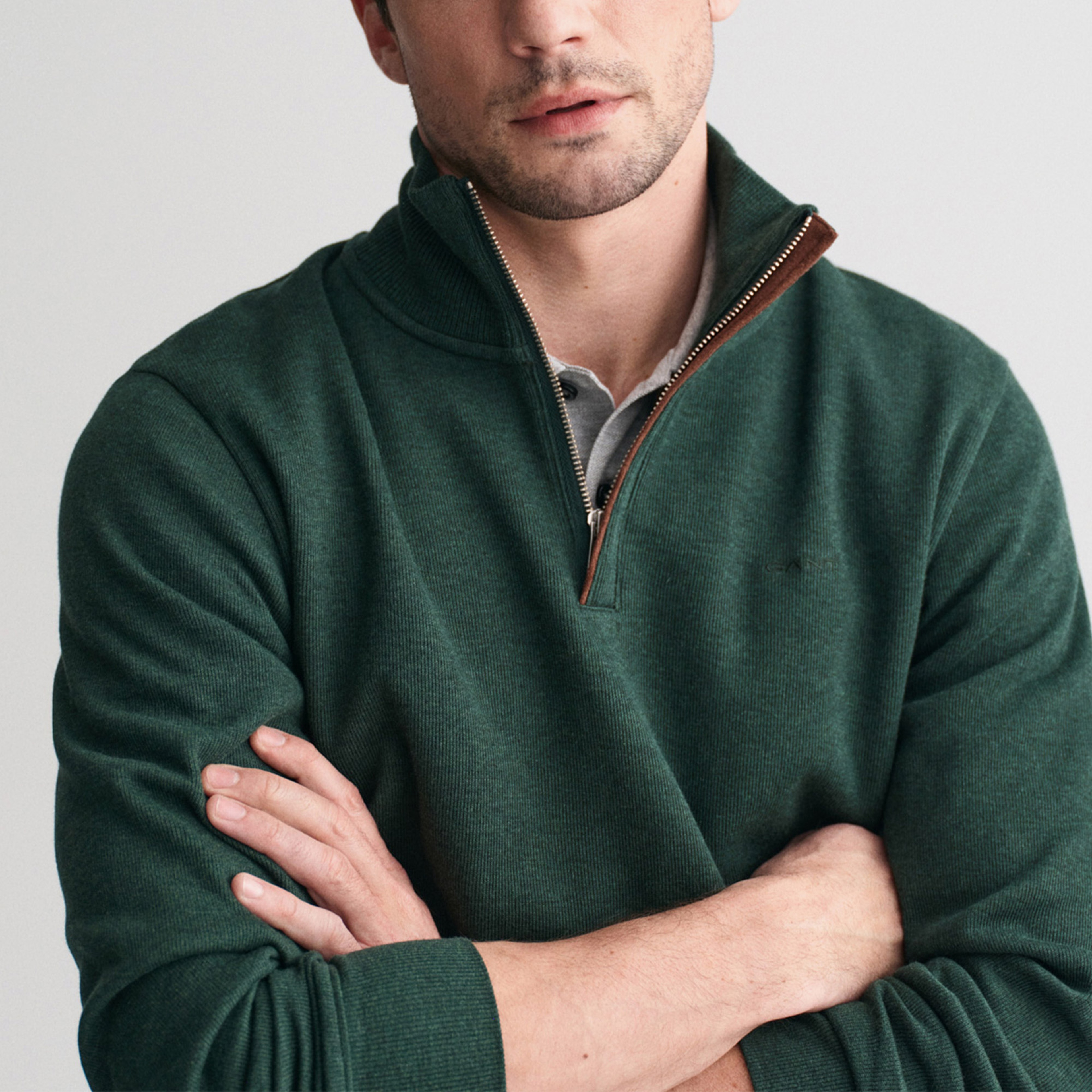 GANT Erkek Yeşil Regular Fit Yarım Fermuarlı Sweatshirt