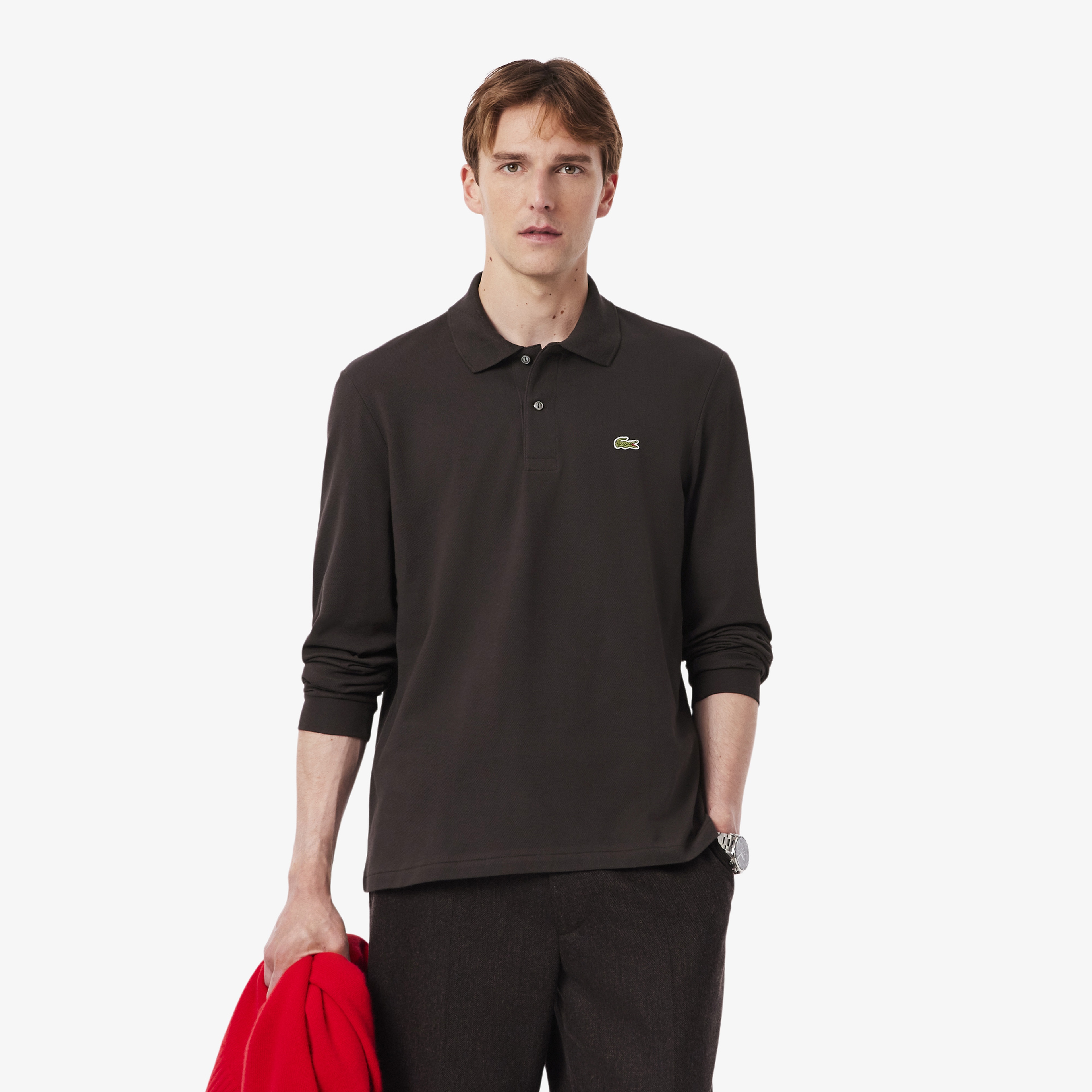 L.12.12 Erkek Classic Fit Uzun Kollu Kahverengi Polo