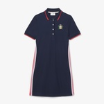 Kadın Slim Fit Kısa Kollu Polo Yaka Renk Bloklu Lacivert Elbise