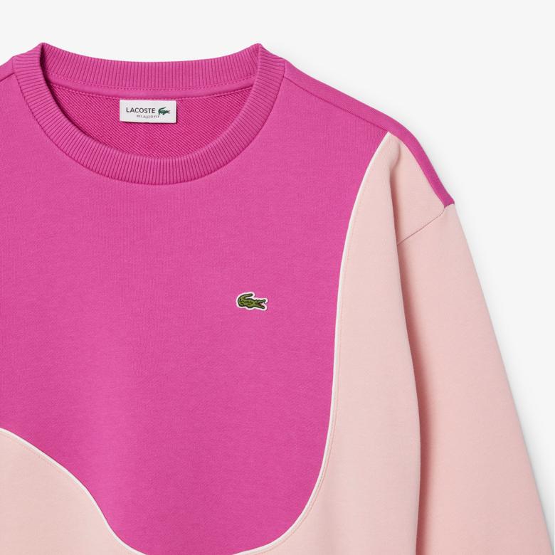 Çocuk Bisiklet Yaka Renk Bloklu Pembe Sweatshirt