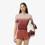 Kadın Classic Fit Kısa Kollu Bisiklet Yaka Renk Bloklu Pembe Triko