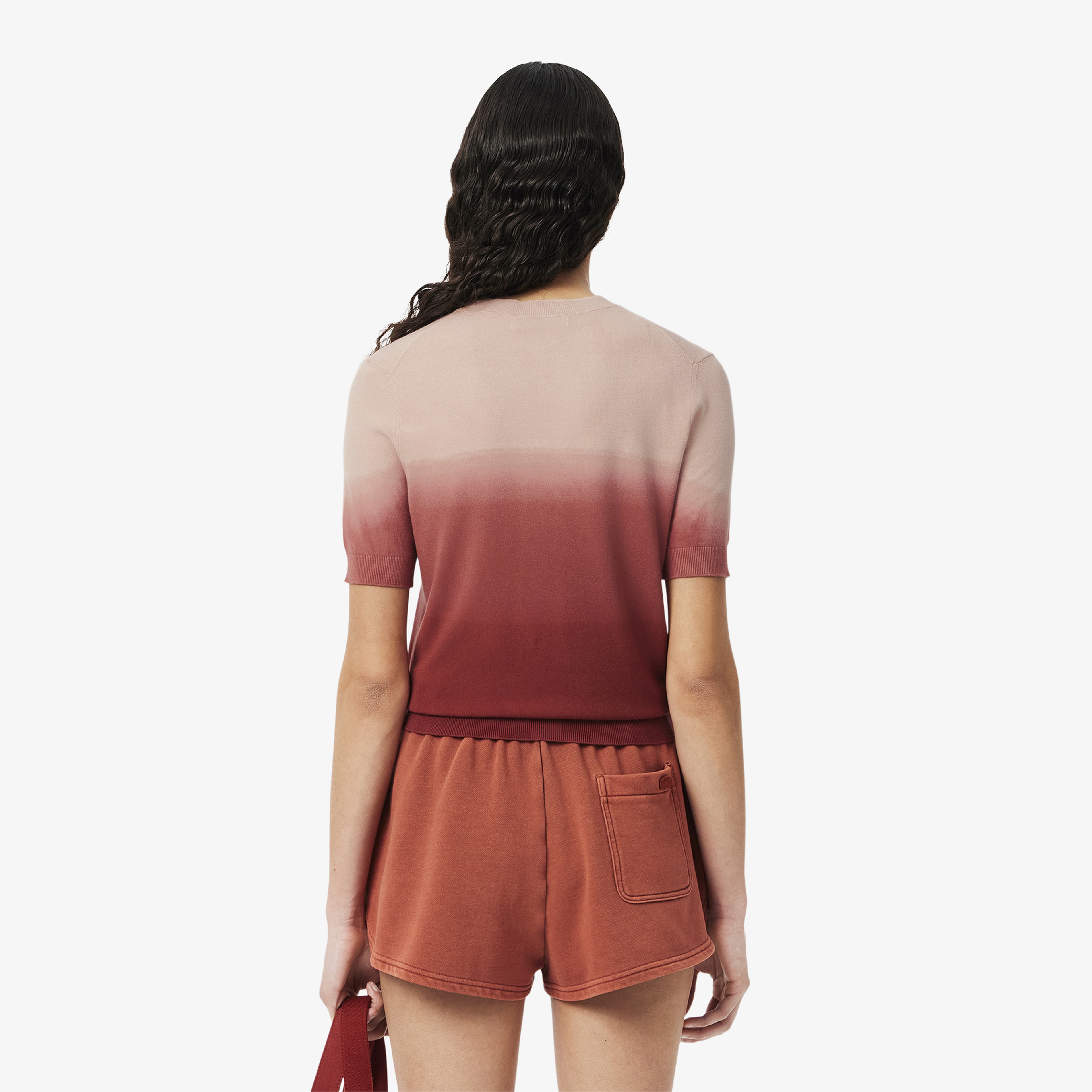 Kadın Classic Fit Kısa Kollu Bisiklet Yaka Renk Bloklu Pembe Triko