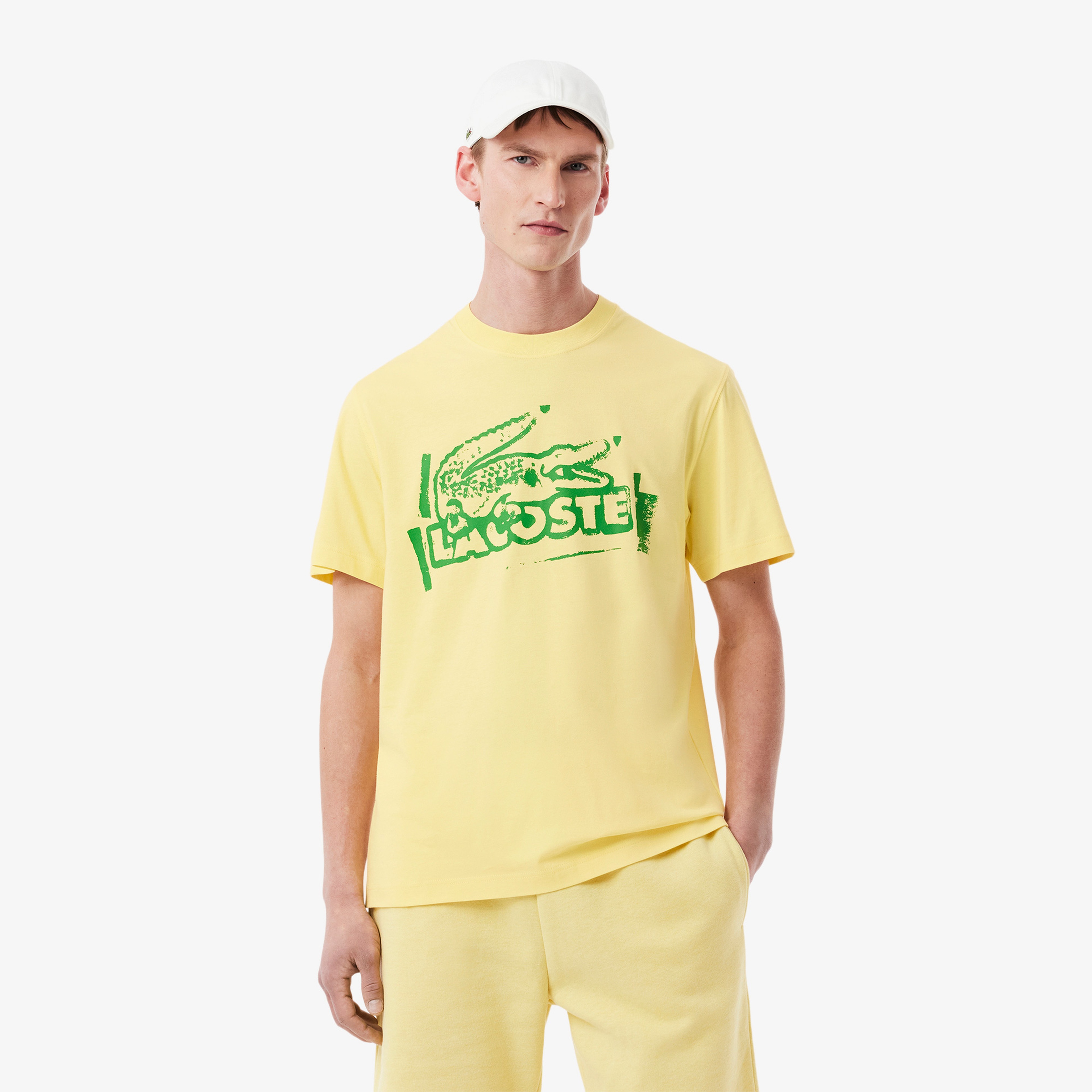 Lacoste Classic Fit Bisiklet Yaka Baskılı Erkek Sarı T-Shirt