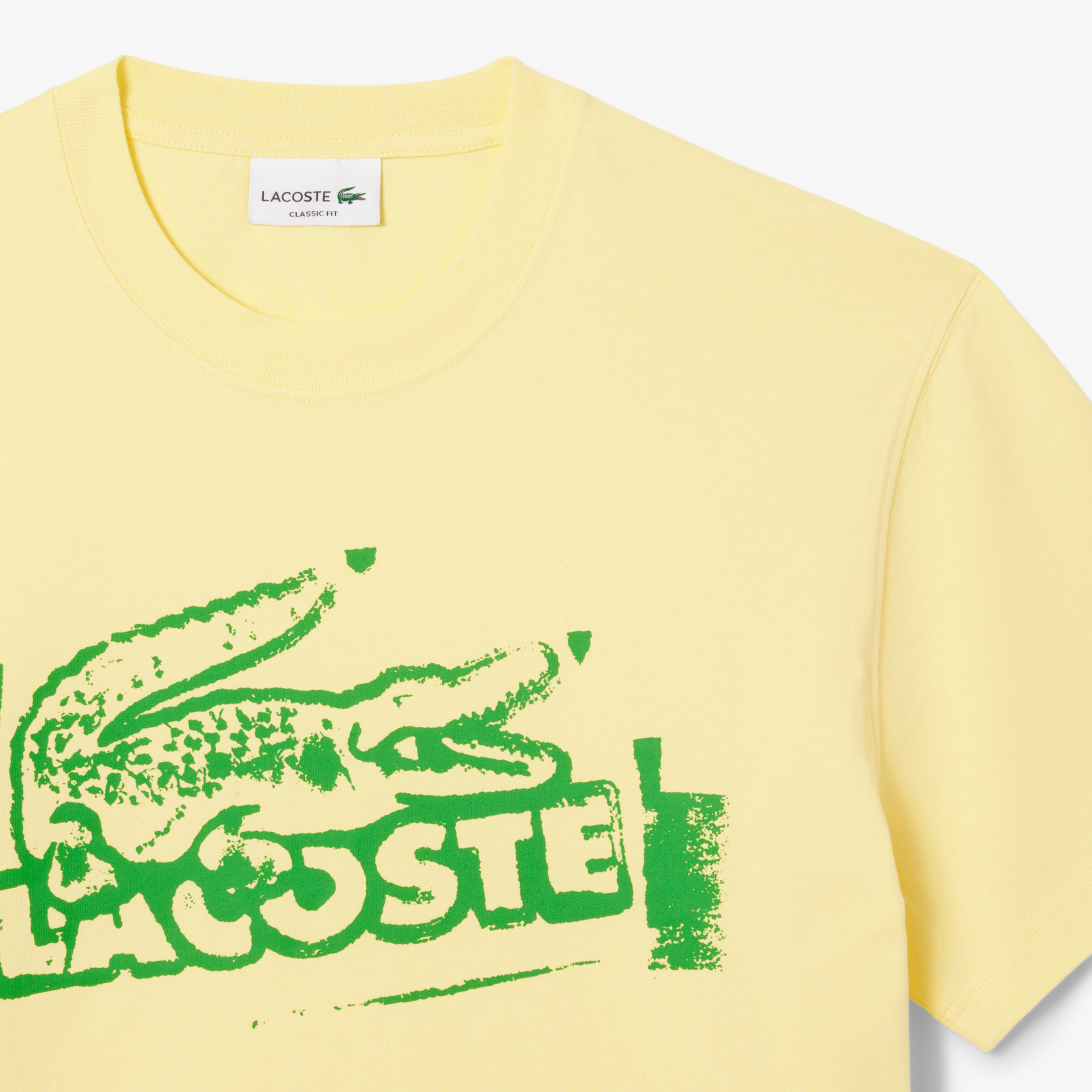 Lacoste Classic Fit Bisiklet Yaka Baskılı Erkek Sarı T-Shirt