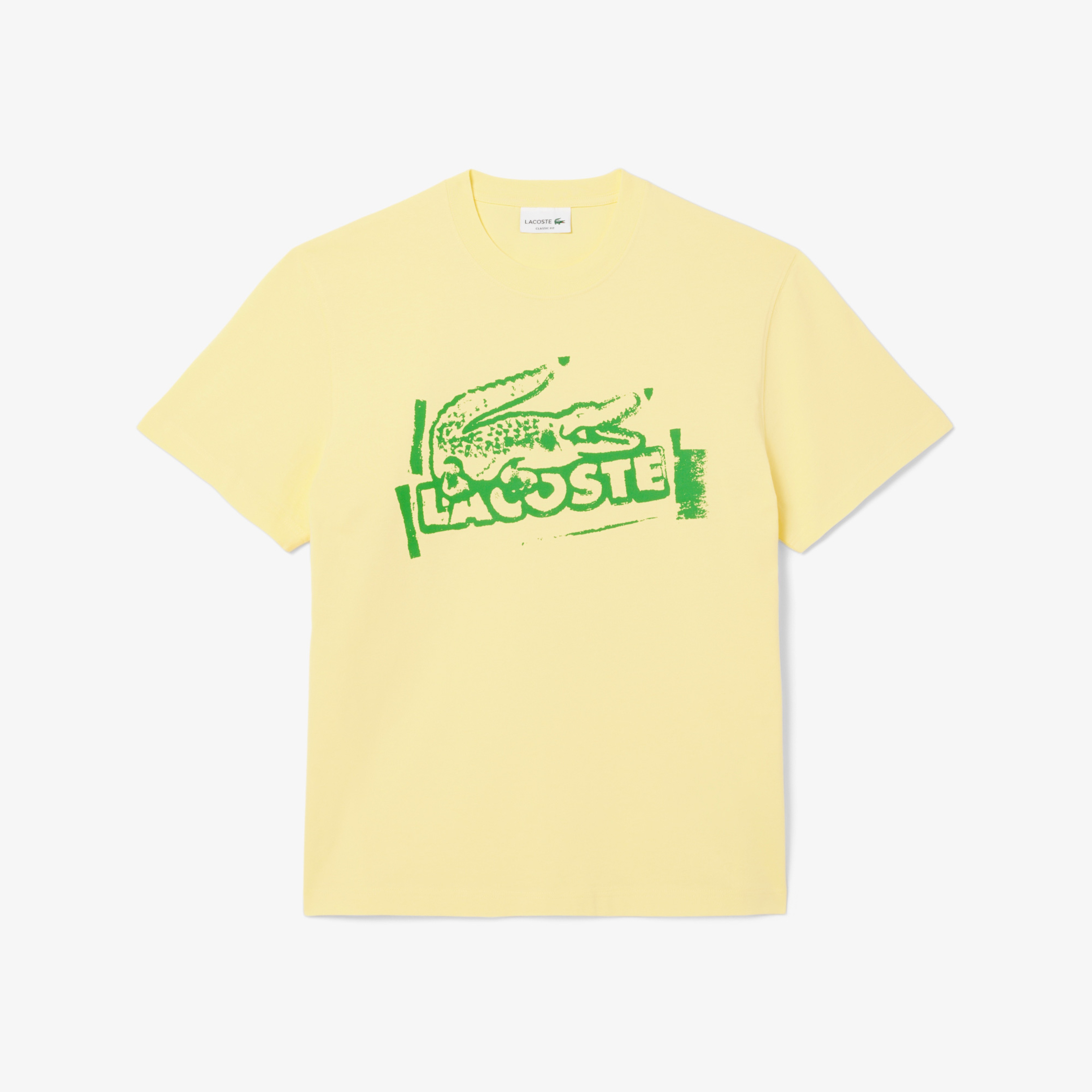 Lacoste Classic Fit Bisiklet Yaka Baskılı Erkek Sarı T-Shirt