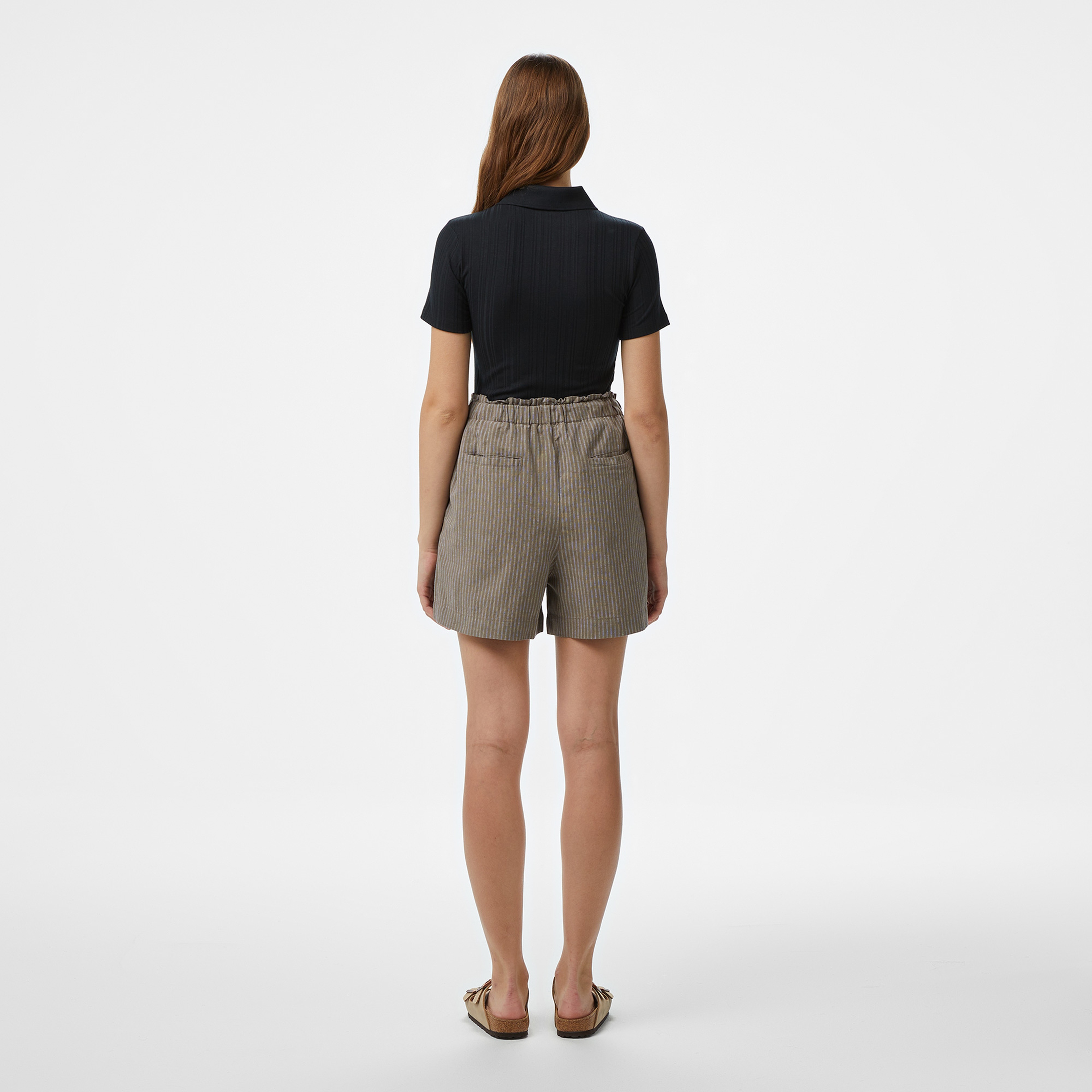 Nautica Kadın Kahverengi Relaxed Fit Çizgili Şort