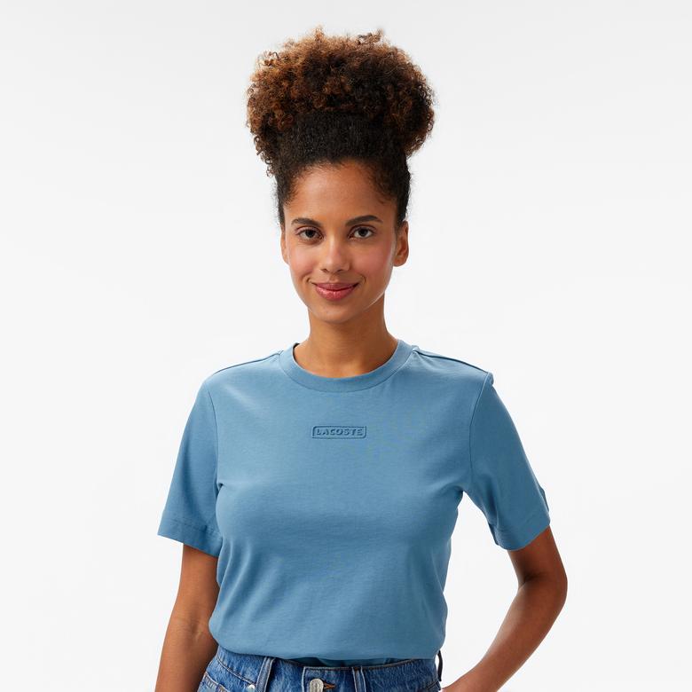Lacoste Print Cotton Kadın Mavi T-Shirt