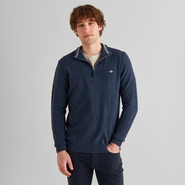 GANT Erkek Lacivert Regular Fit Yarım Fermuarlı Yün Kazak