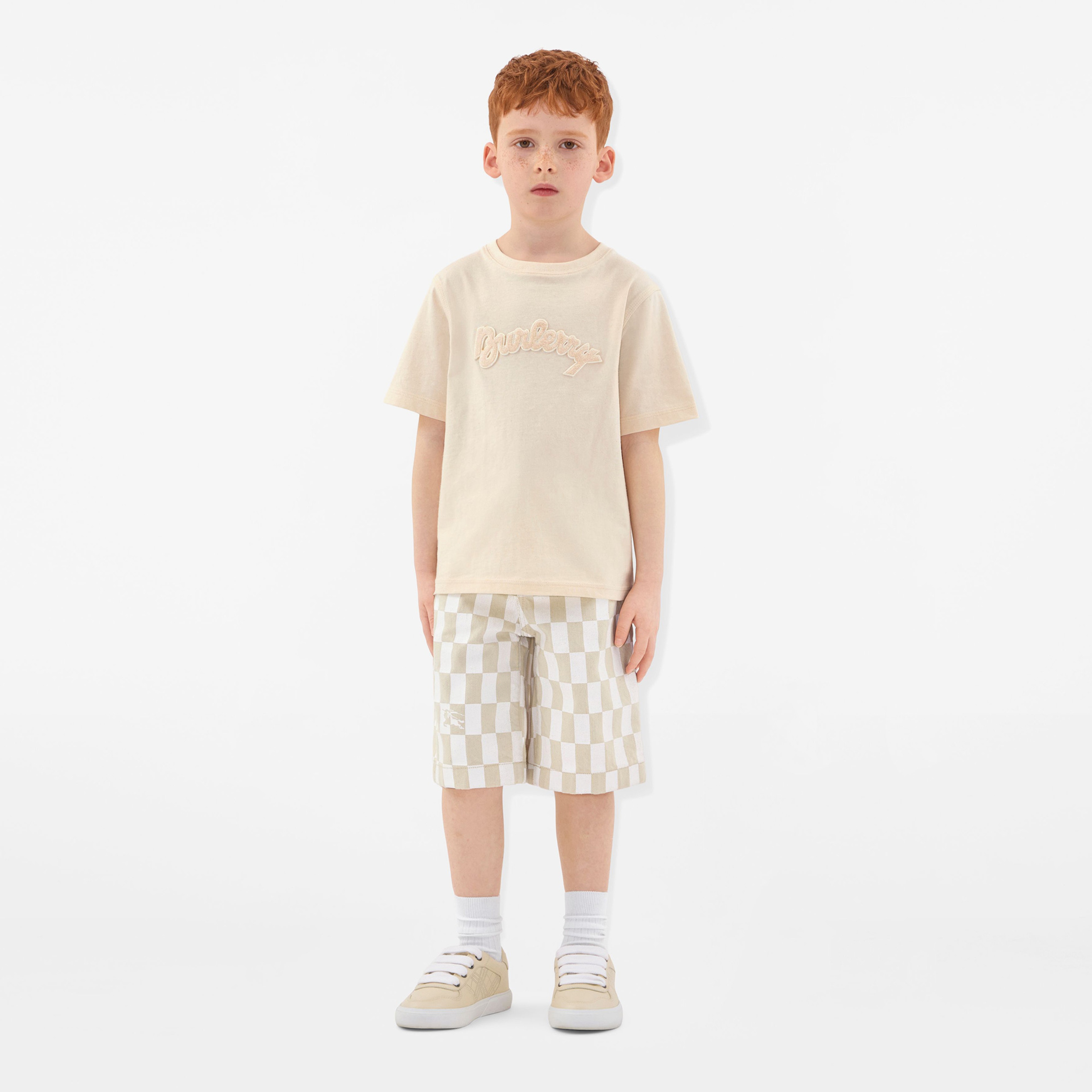Burberry Castiel Checkerboard Denim Çocuk Krem Şort