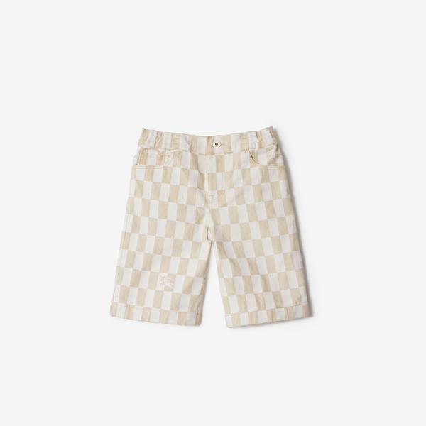 Burberry Castiel Checkerboard Denim Çocuk Krem Şort