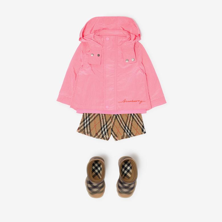 Burberry Charlie Logo Nylon Çocuk Pembe Mont
