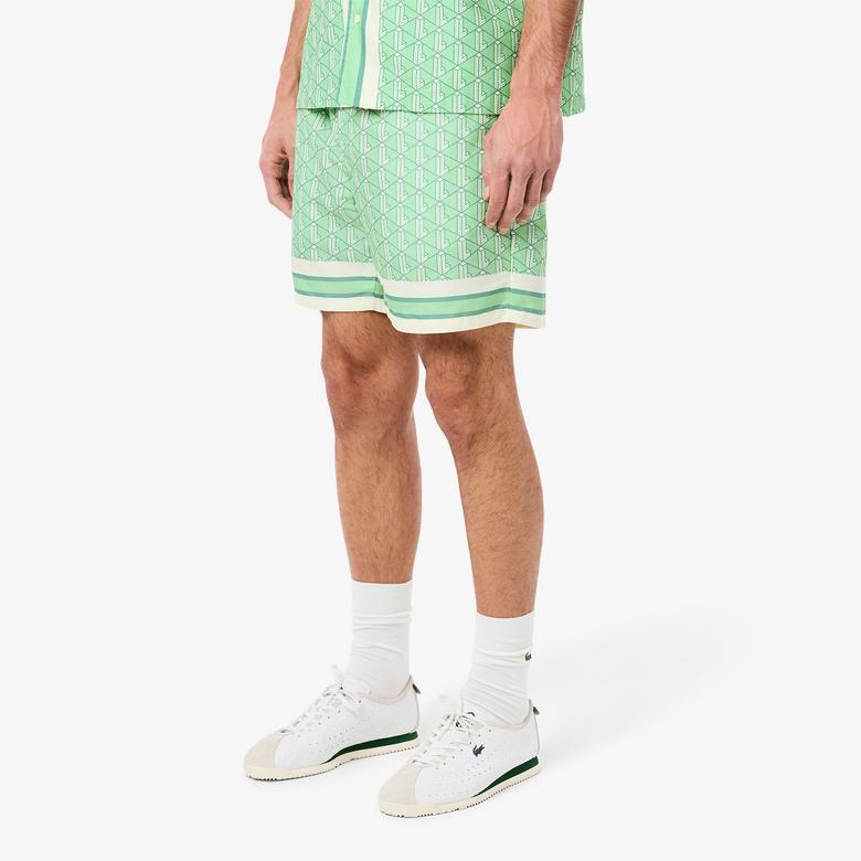 Lacoste Lightweight Monogram Print Erkek Yeşil Şort