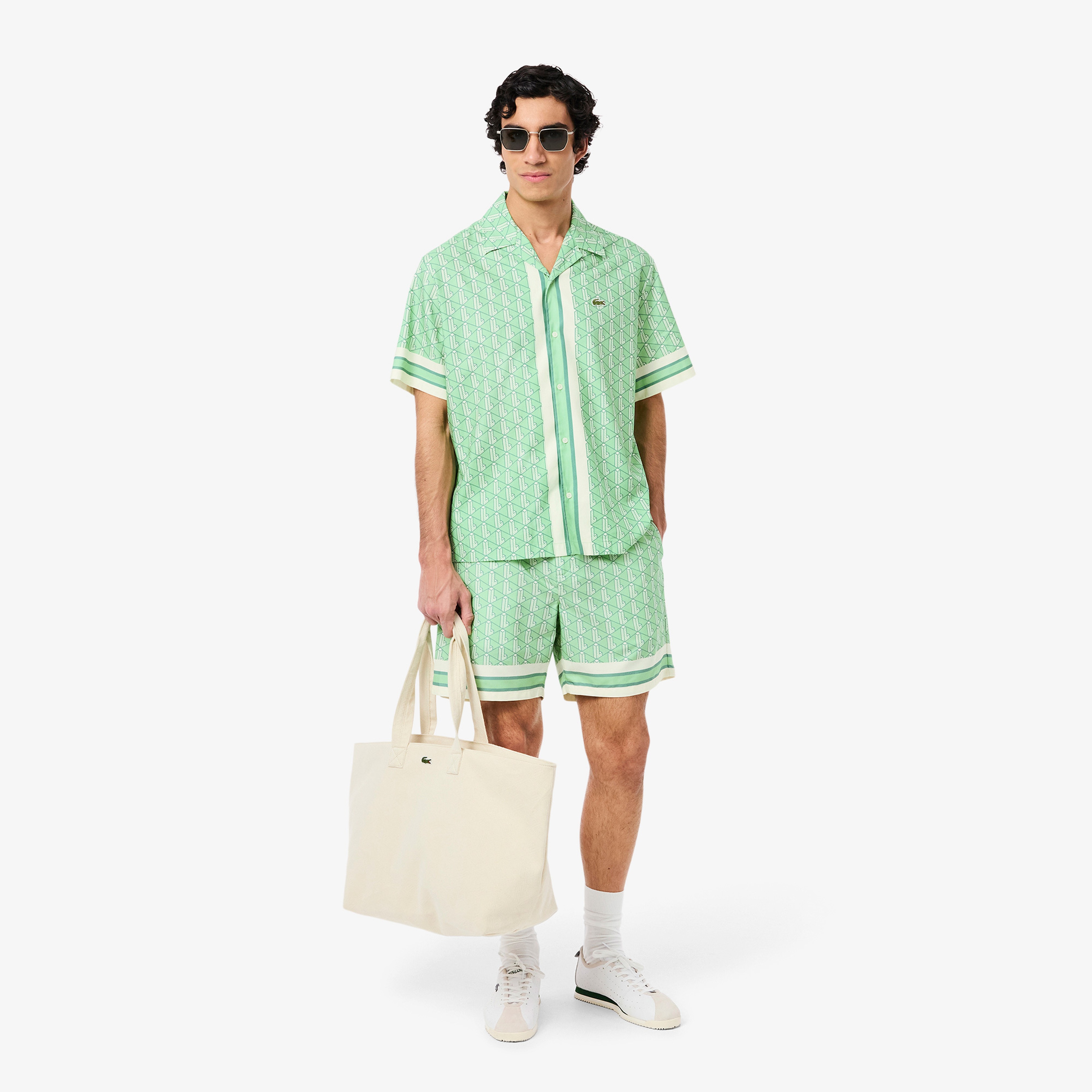 Lacoste Lightweight Monogram Print Erkek Yeşil Şort