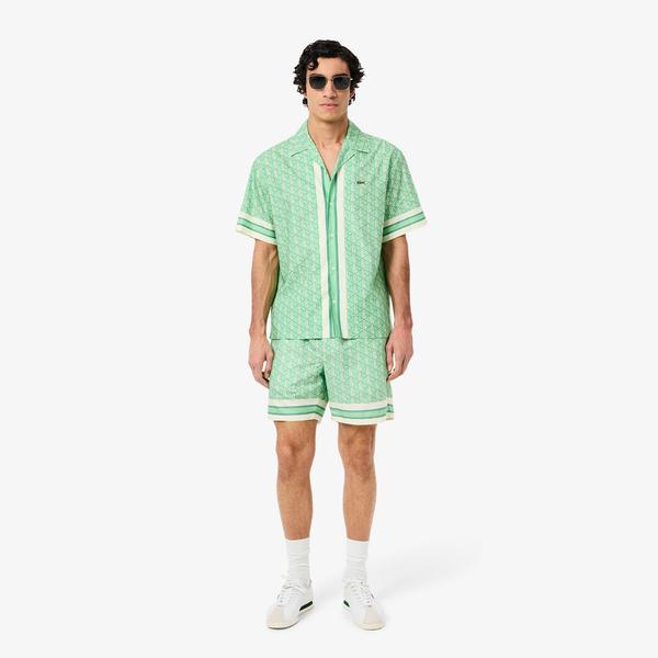 Lacoste Lightweight Monogram Print Erkek Yeşil Şort