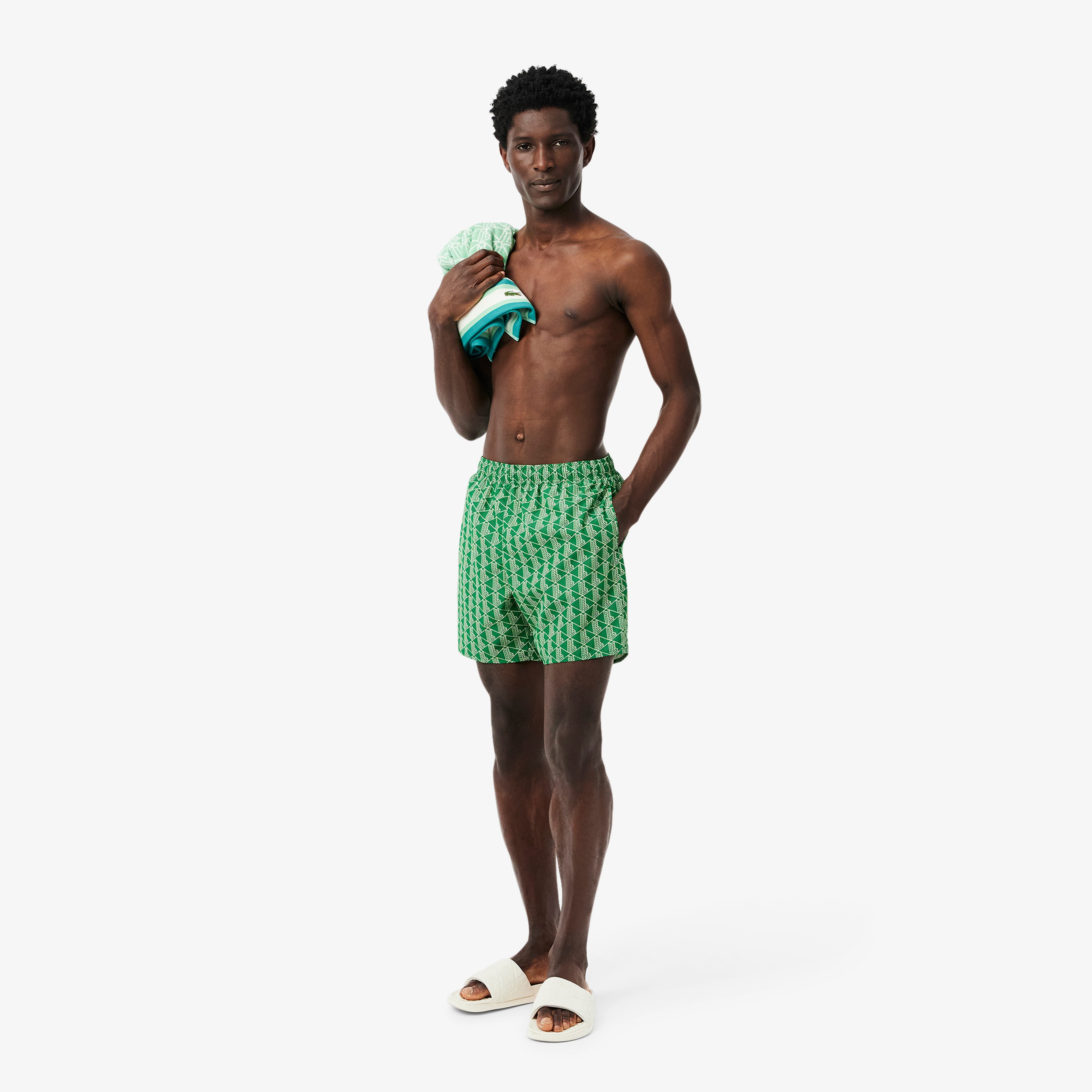 Lacoste Mid Monogram Print Swim Erkek Yeşil Mayo