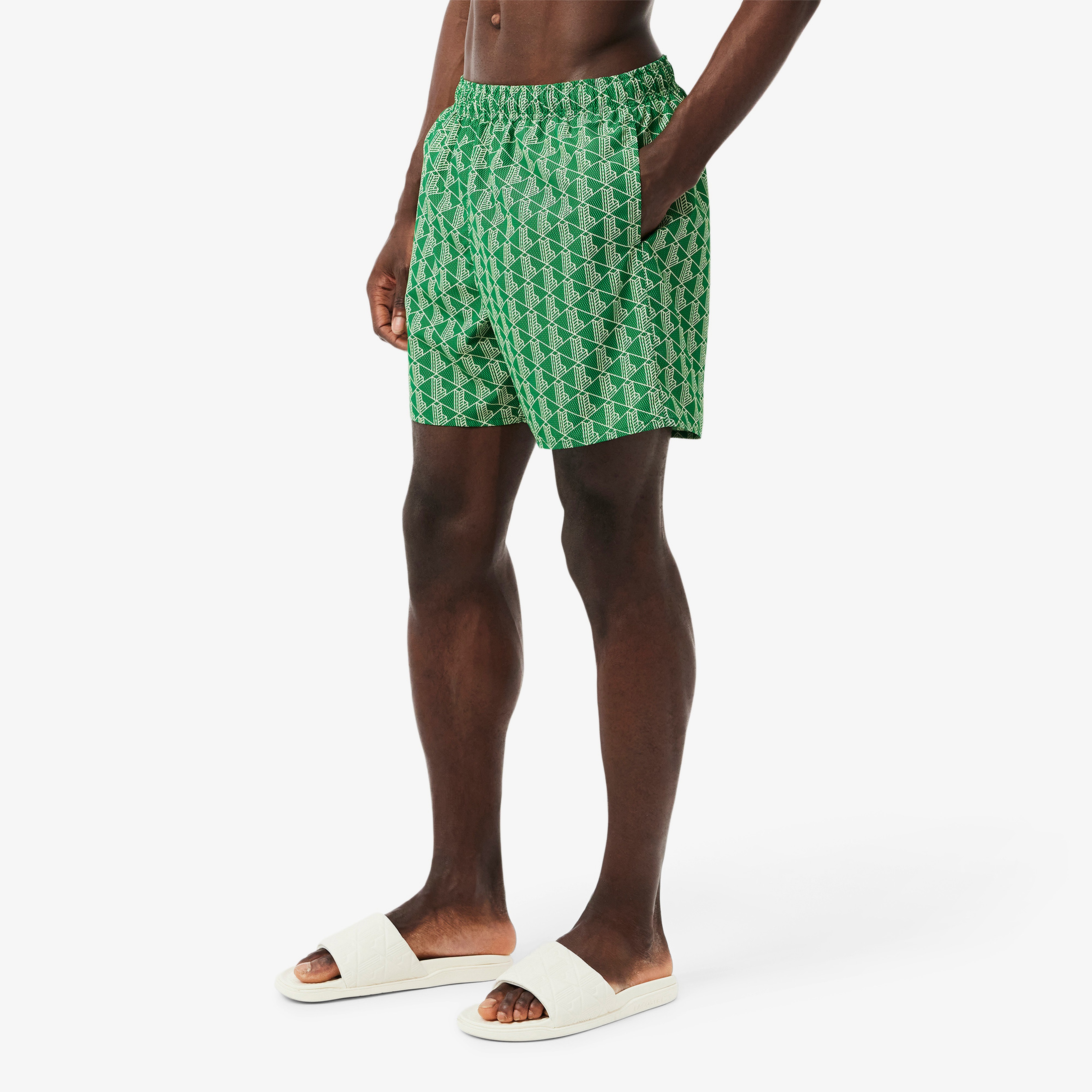 Lacoste Mid Monogram Print Swim Erkek Yeşil Mayo